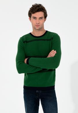 Haki Slim Fit Bisiklet Yaka Triko Kazak