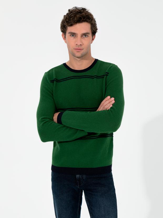 Haki Slim Fit Bisiklet Yaka Triko Kazak