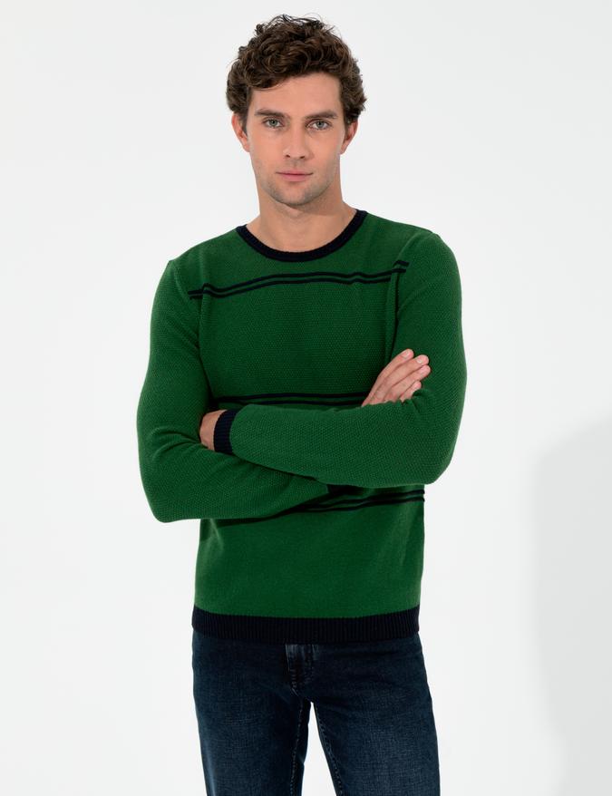 Haki Slim Fit Bisiklet Yaka Triko Kazak