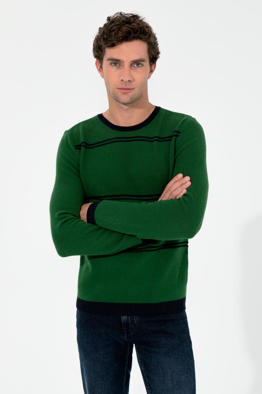 Haki Slim Fit Bisiklet Yaka Triko Kazak - 50258829037