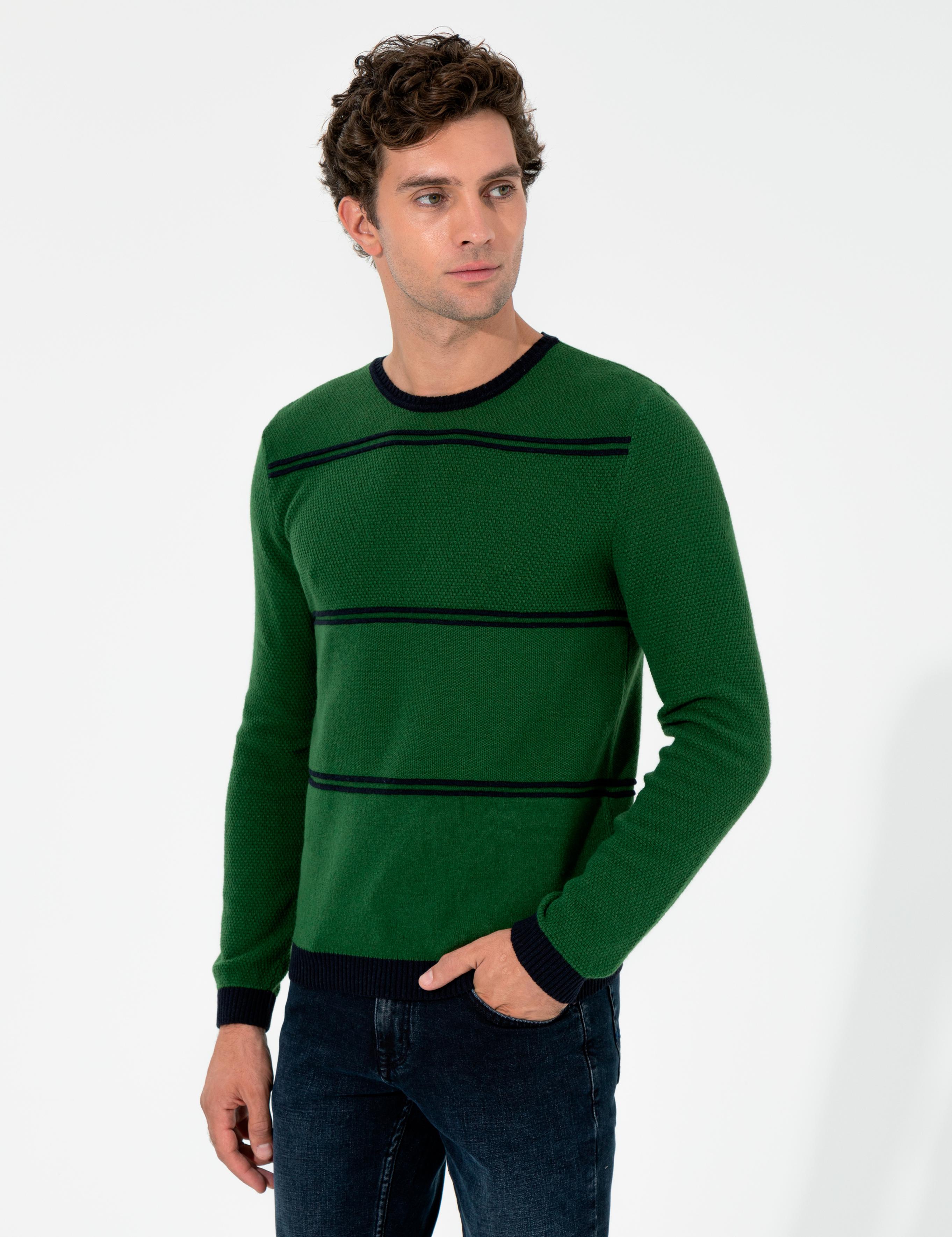 Haki Slim Fit Bisiklet Yaka Triko Kazak - 50258829037