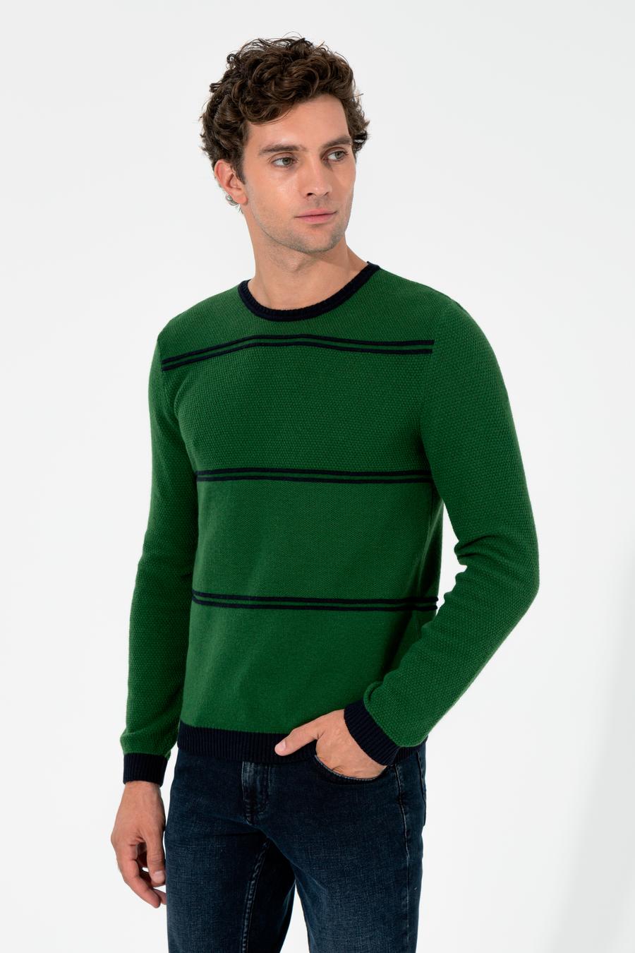 Haki Slim Fit Bisiklet Yaka Triko Kazak - 50258829037