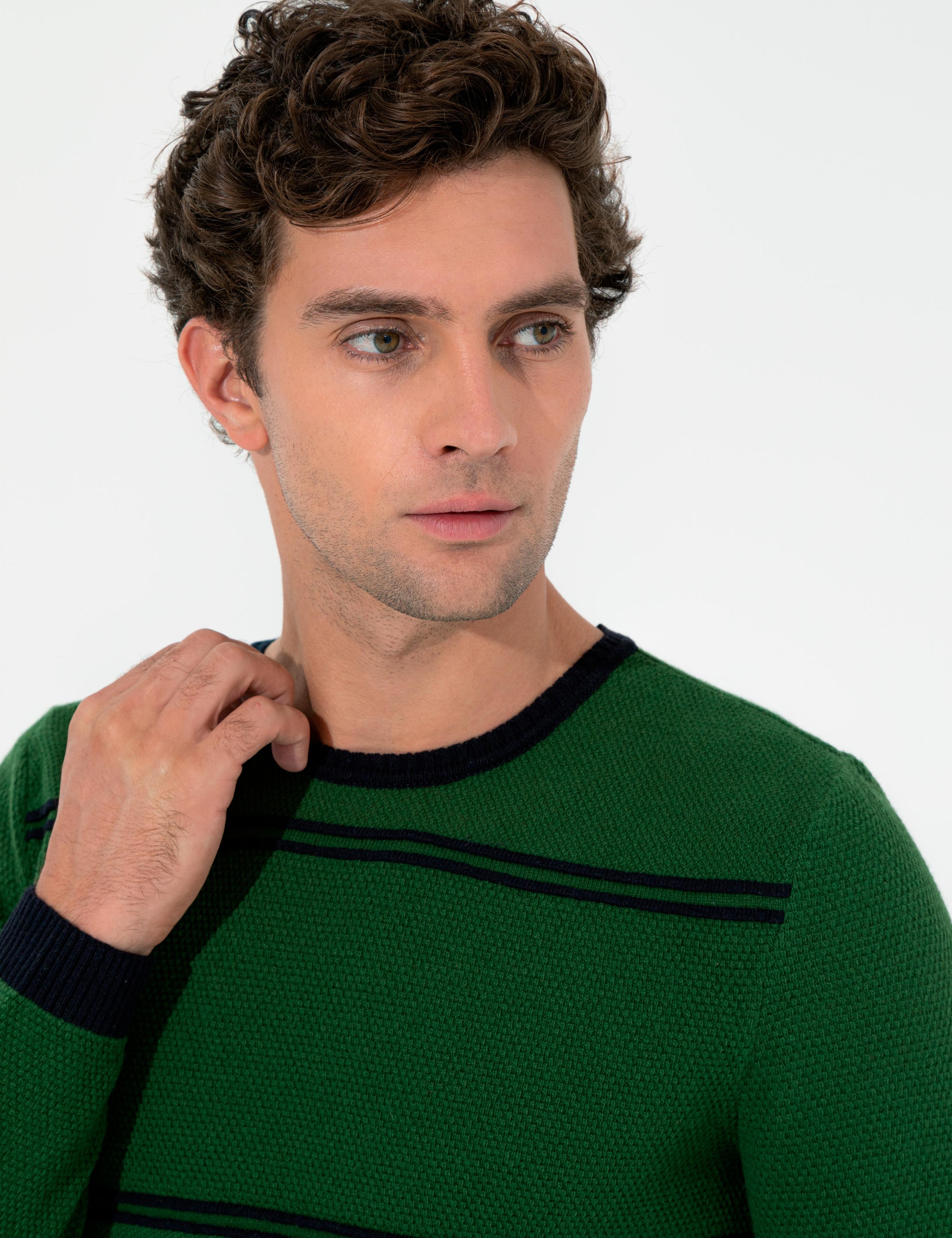 Haki Slim Fit Bisiklet Yaka Triko Kazak - 50258829037