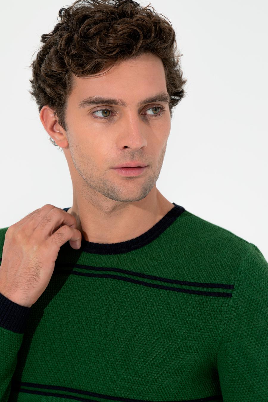 Haki Slim Fit Bisiklet Yaka Triko Kazak - 50258829037