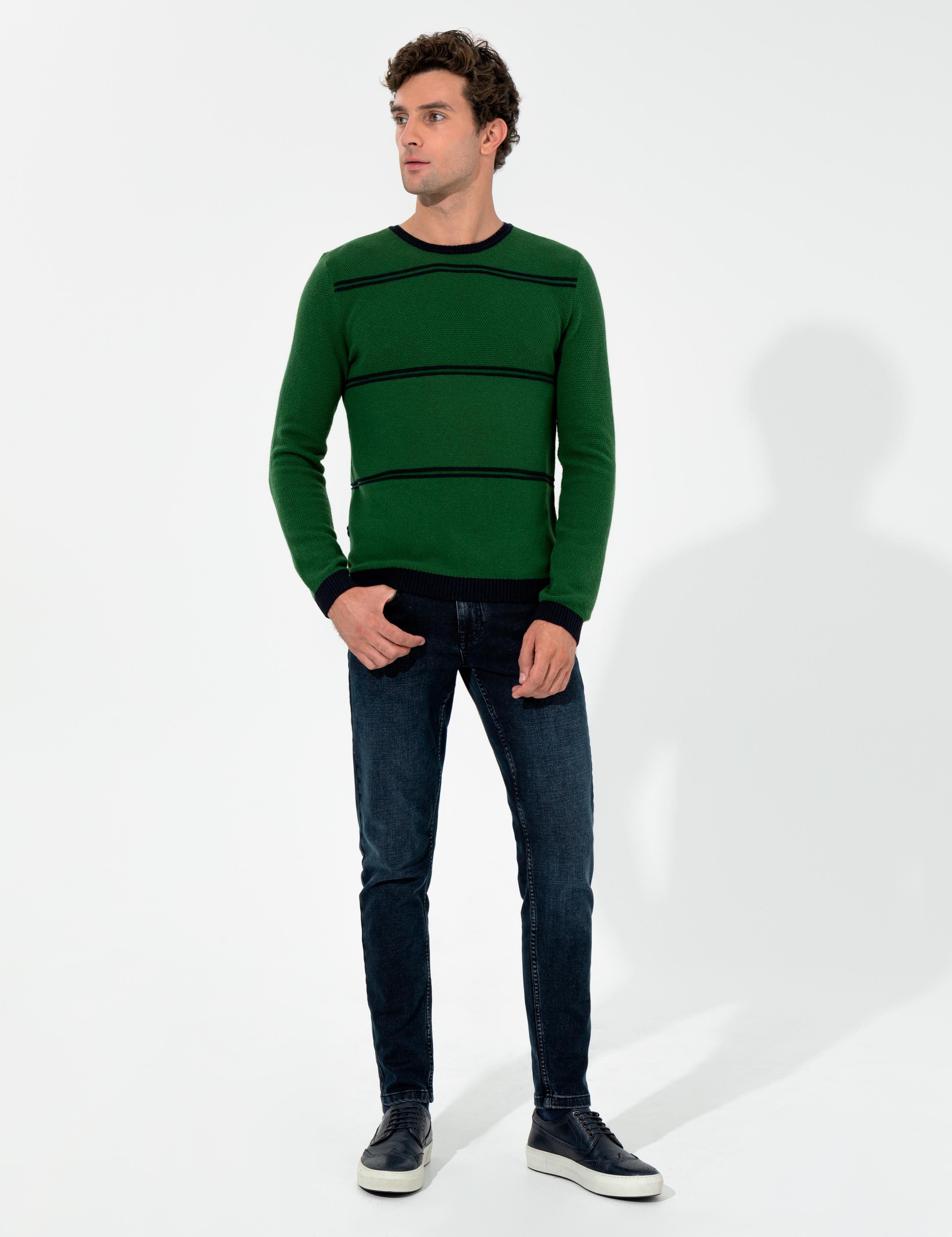 Haki Slim Fit Bisiklet Yaka Triko Kazak - 50258829037