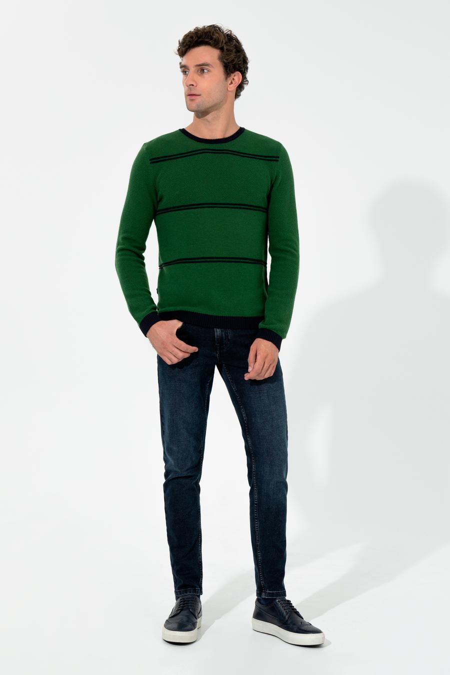 Haki Slim Fit Bisiklet Yaka Triko Kazak - 50258829037
