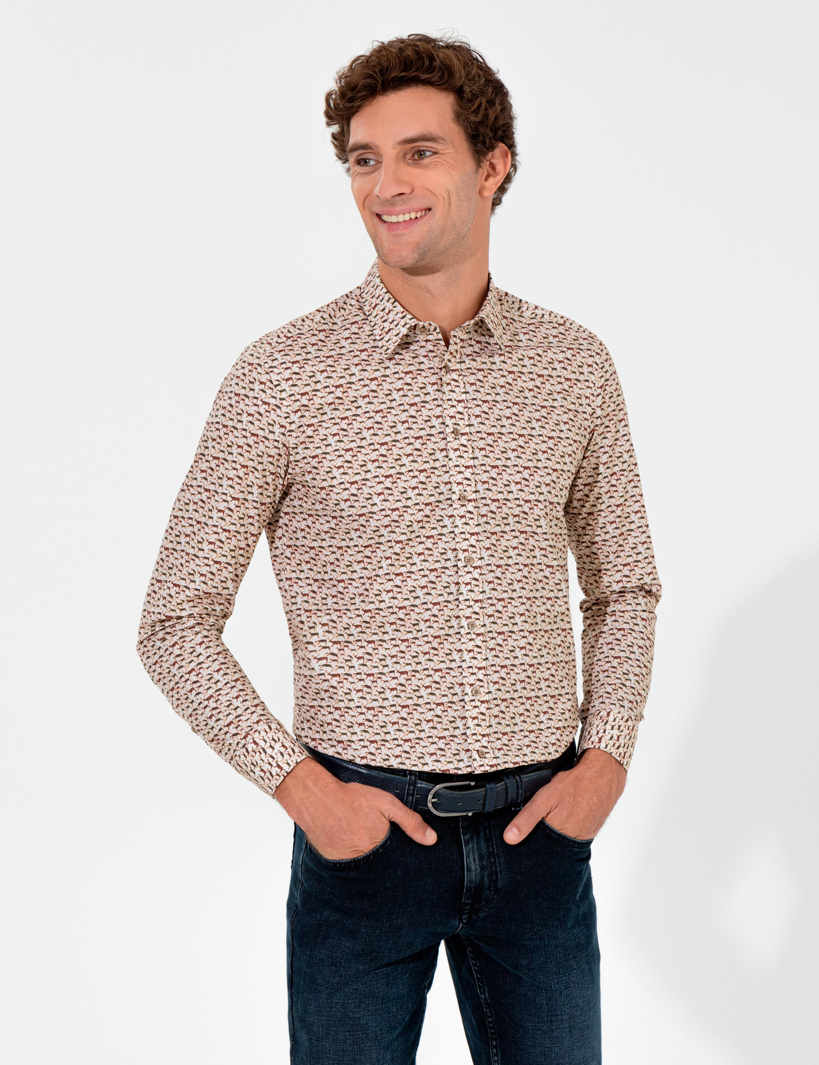Haki Slim Fit Uzun Kollu Gömlek - 50255589020