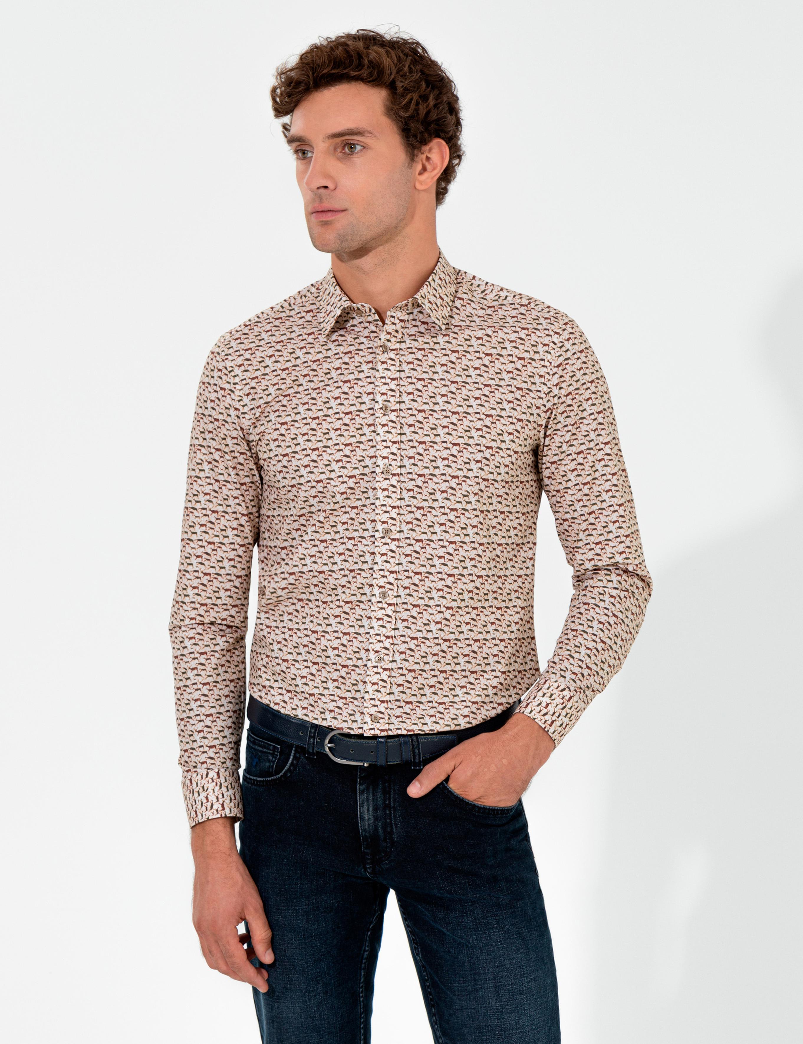 Haki Slim Fit Uzun Kollu Gömlek - 50255589020
