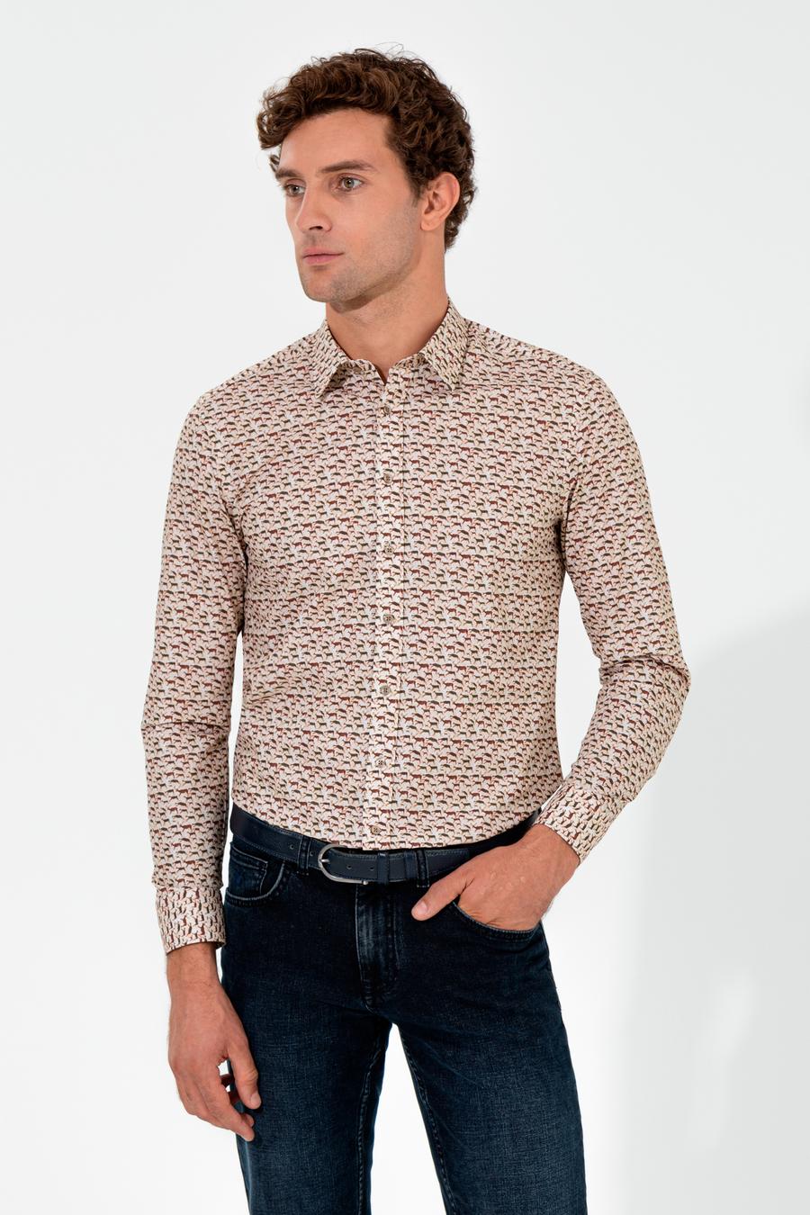 Haki Slim Fit Uzun Kollu Gömlek - 50255589020