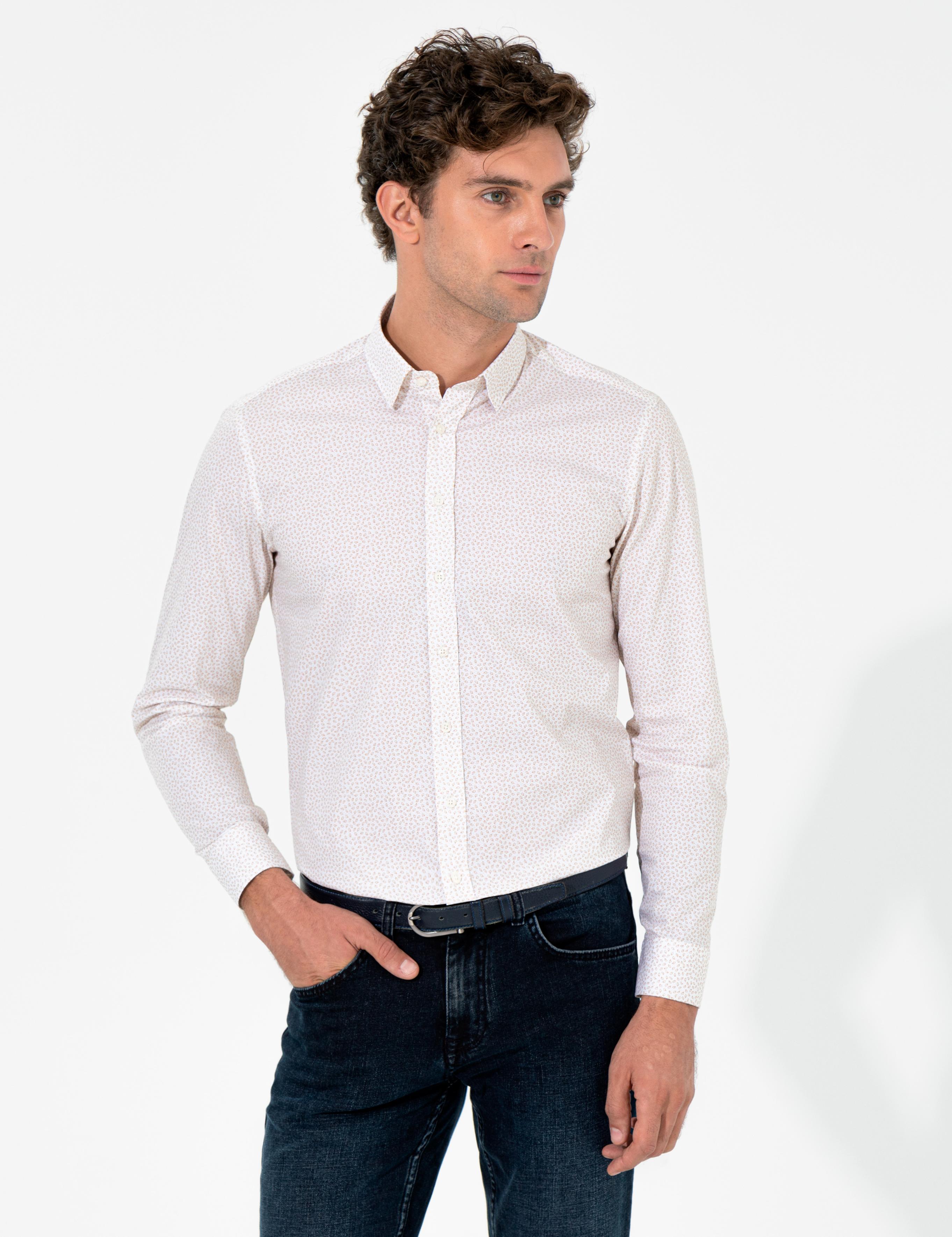 Bej Slim Fit Uzun Kollu Gömlek - 50255636021