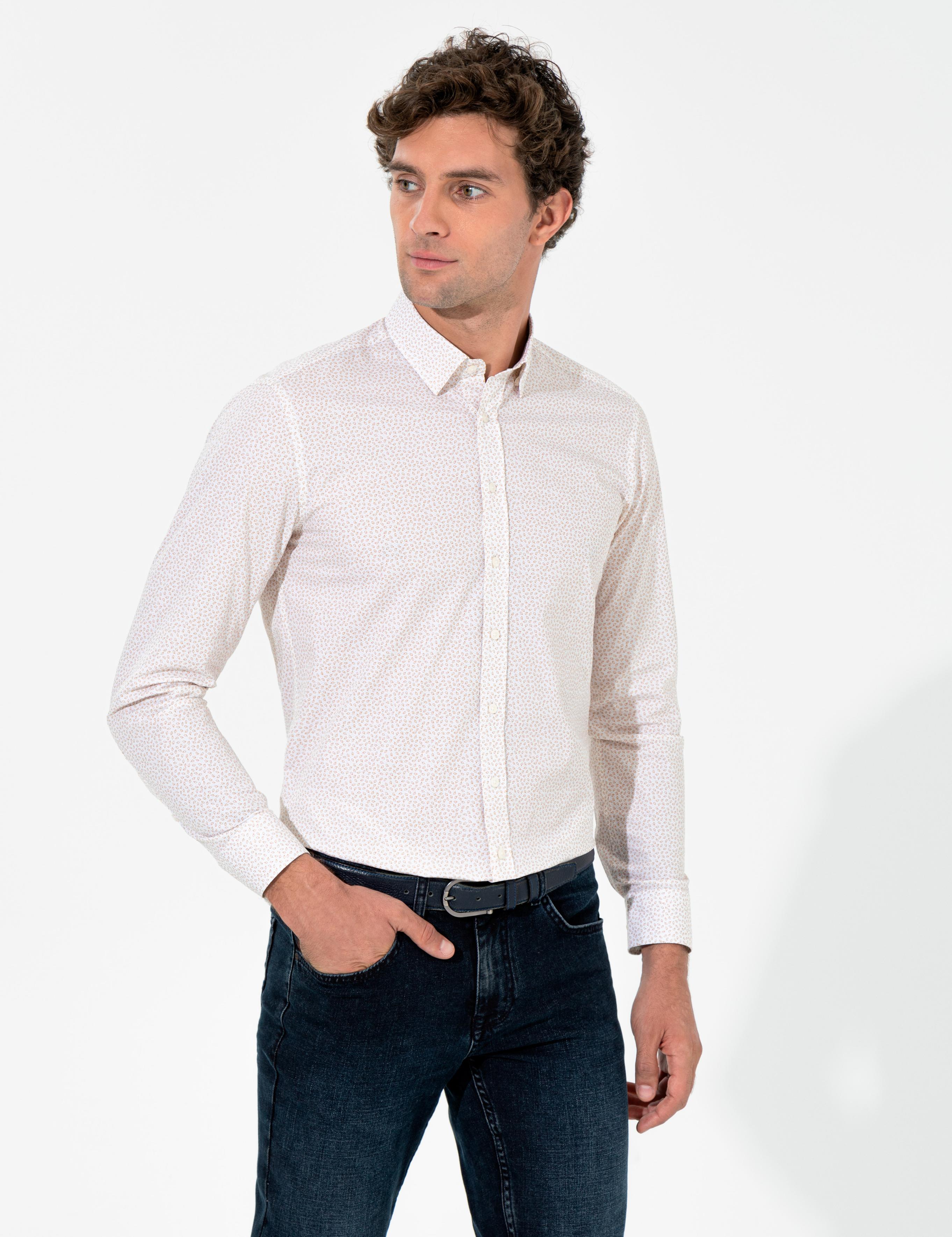 Bej Slim Fit Uzun Kollu Gömlek - 50255636021