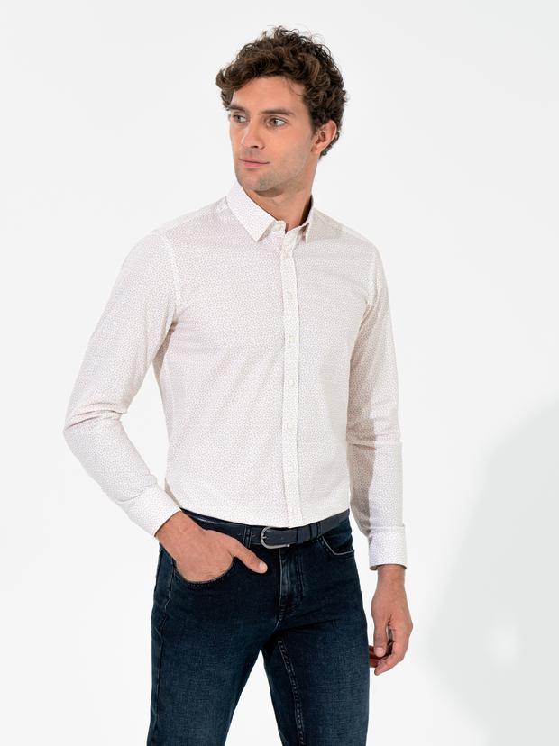 Bej Slim Fit Uzun Kollu Gömlek