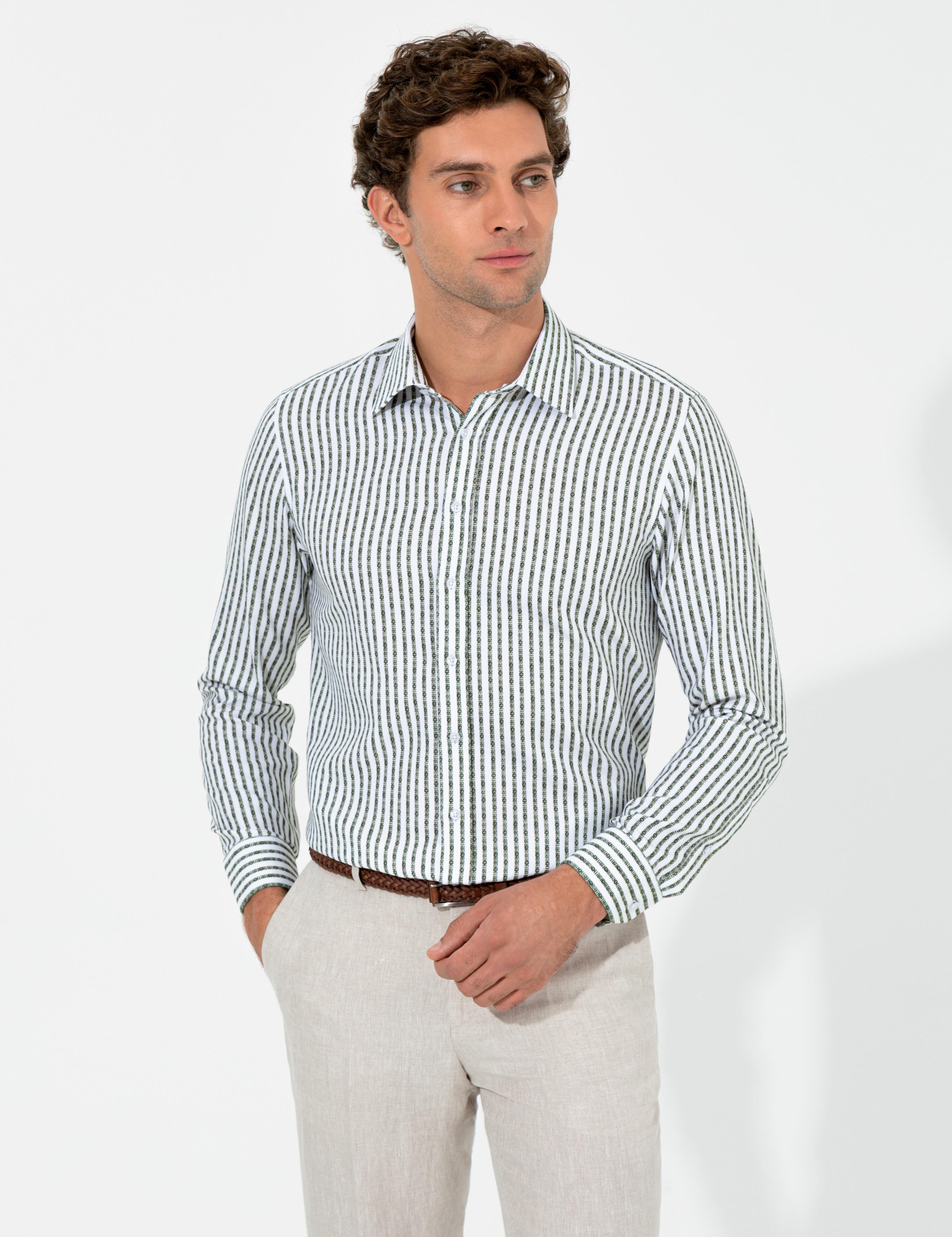 Haki Slim Fit Uzun Kollu Gömlek - 50255606020
