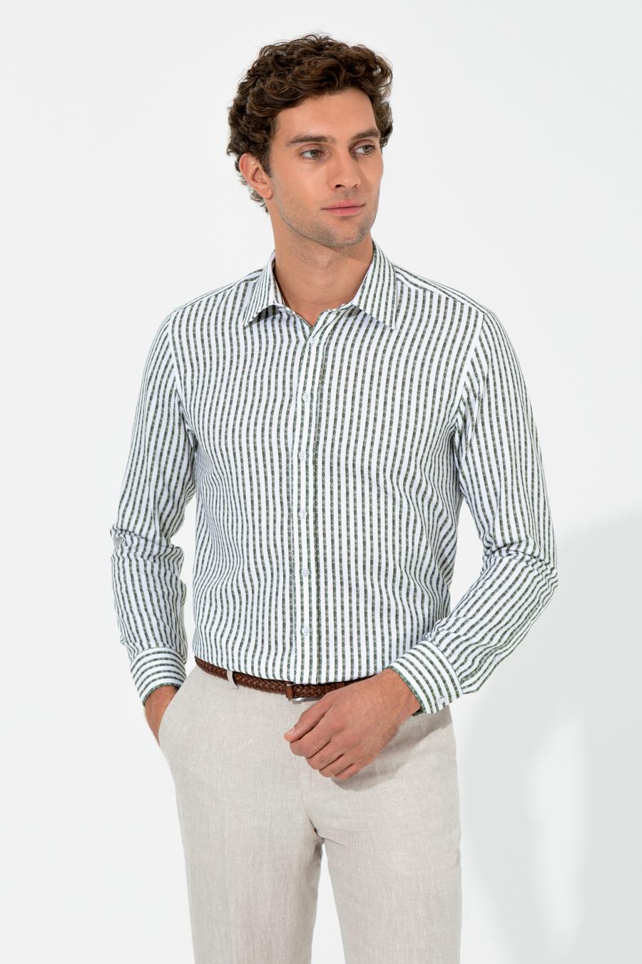 Haki Slim Fit Uzun Kollu Gömlek - 50255606020