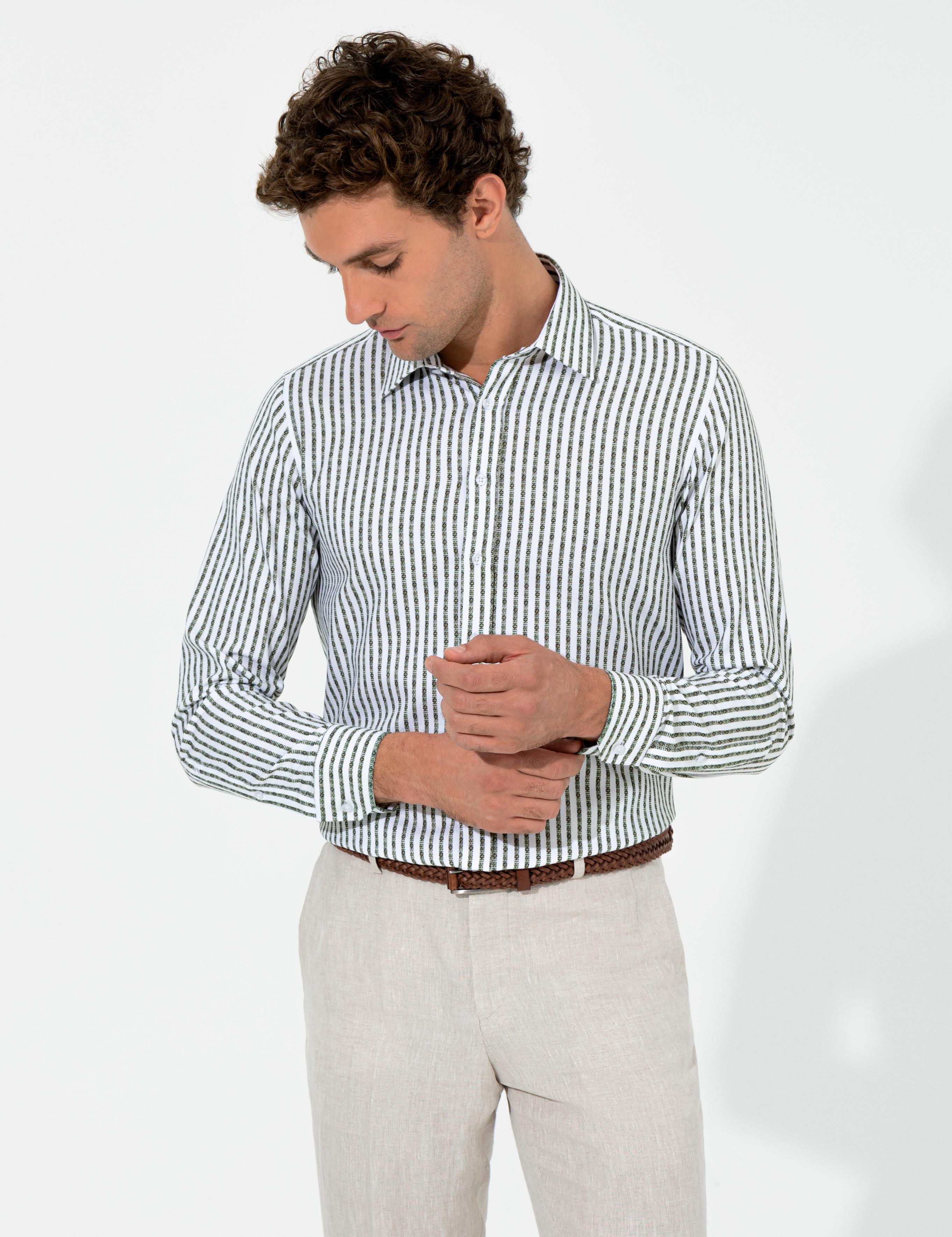 Haki Slim Fit Uzun Kollu Gömlek - 50255606020
