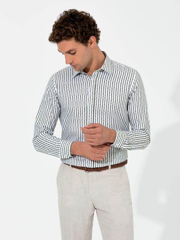 Haki Slim Fit Uzun Kollu Gömlek
