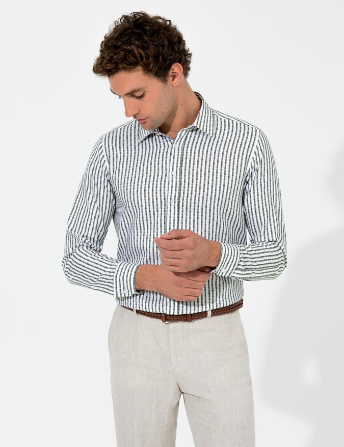 Haki Slim Fit Uzun Kollu Gömlek