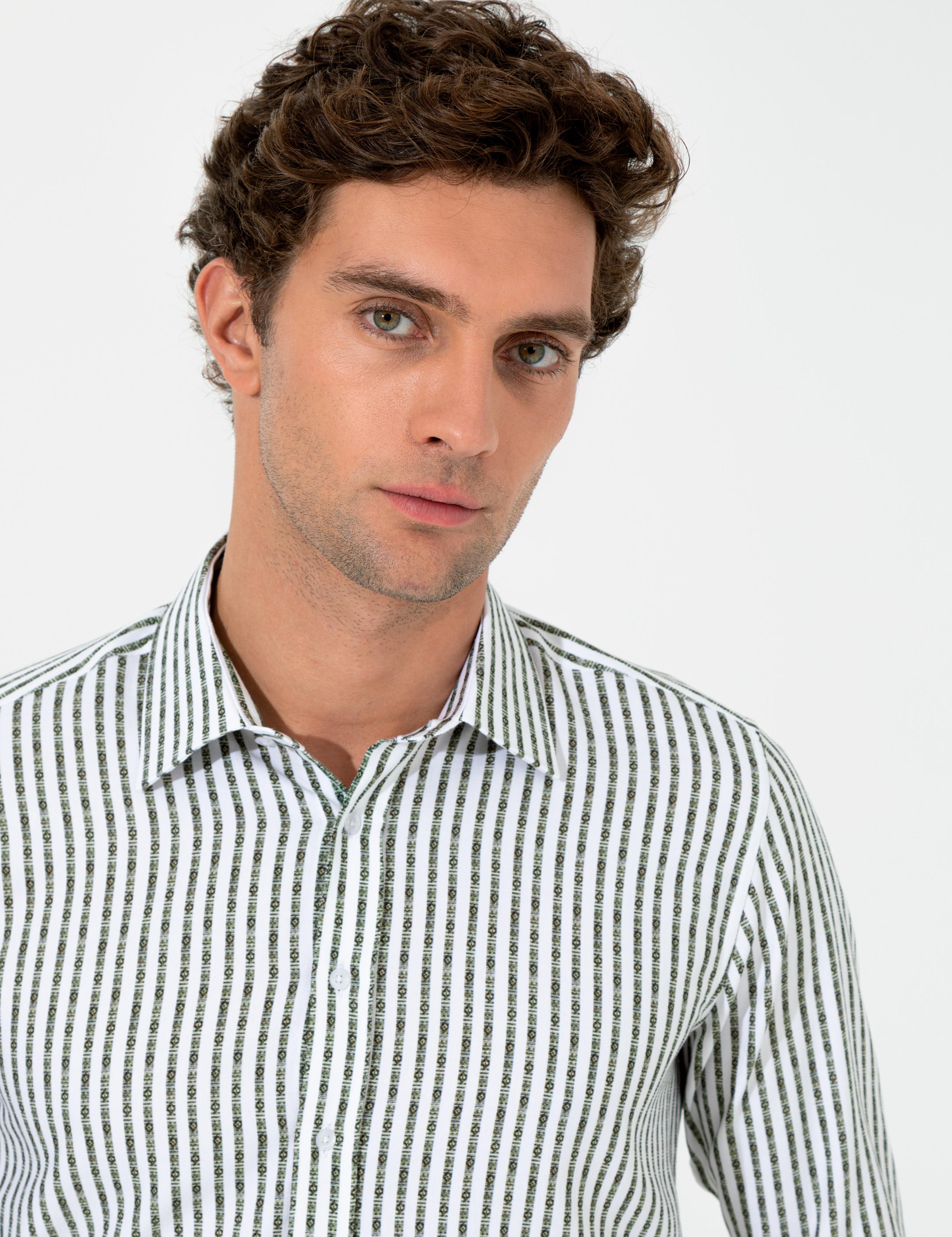 Haki Slim Fit Uzun Kollu Gömlek - 50255606020