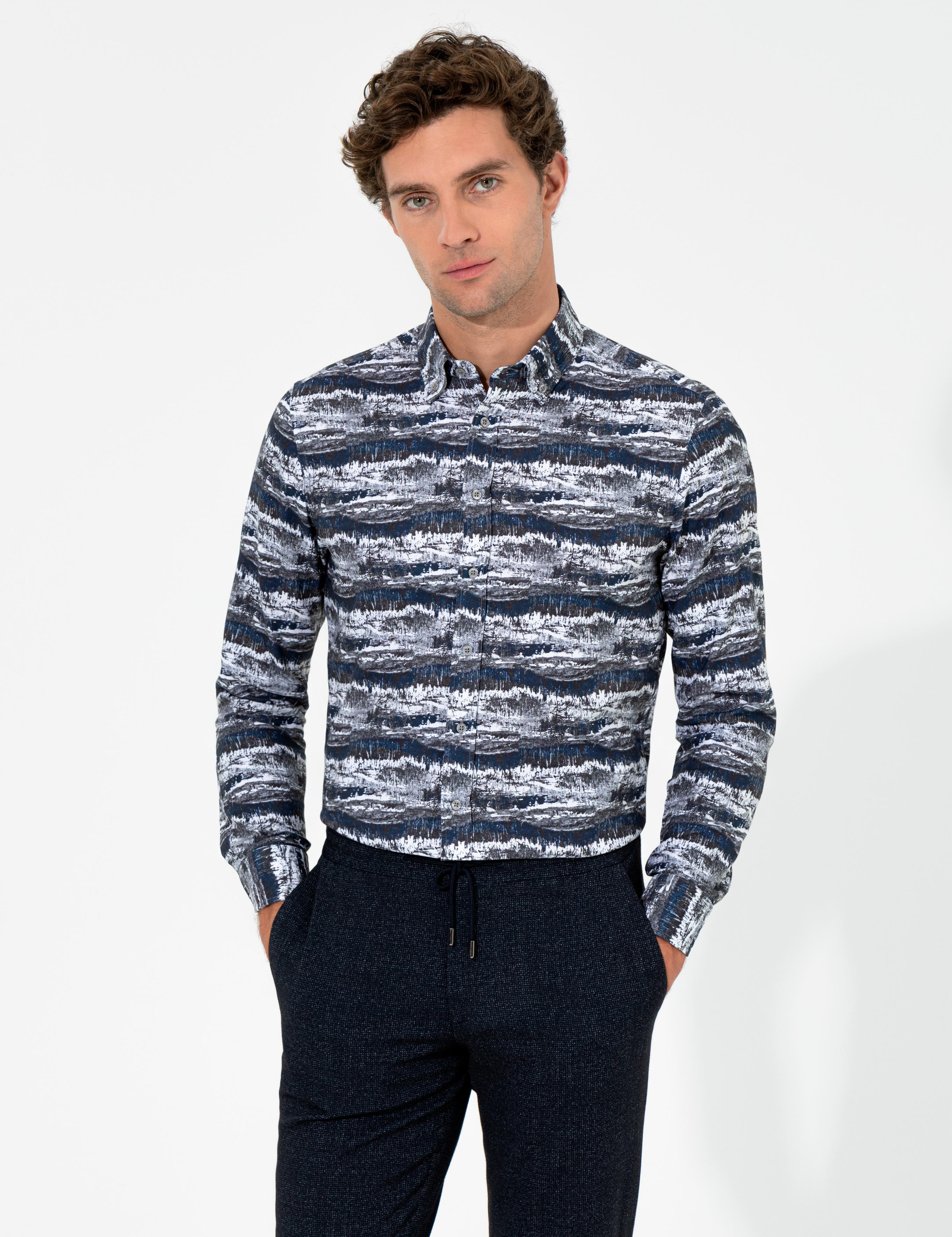 Gri Slim Fit Uzun Kollu Gömlek - 50255330021