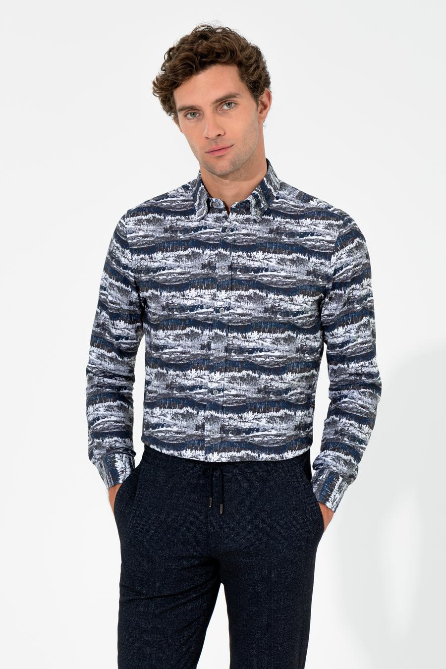 Gri Slim Fit Uzun Kollu Gömlek - 50255330021