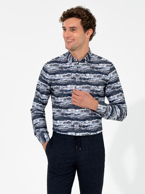 Gri Slim Fit Uzun Kollu Gömlek
