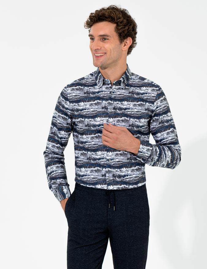 Gri Slim Fit Uzun Kollu Gömlek