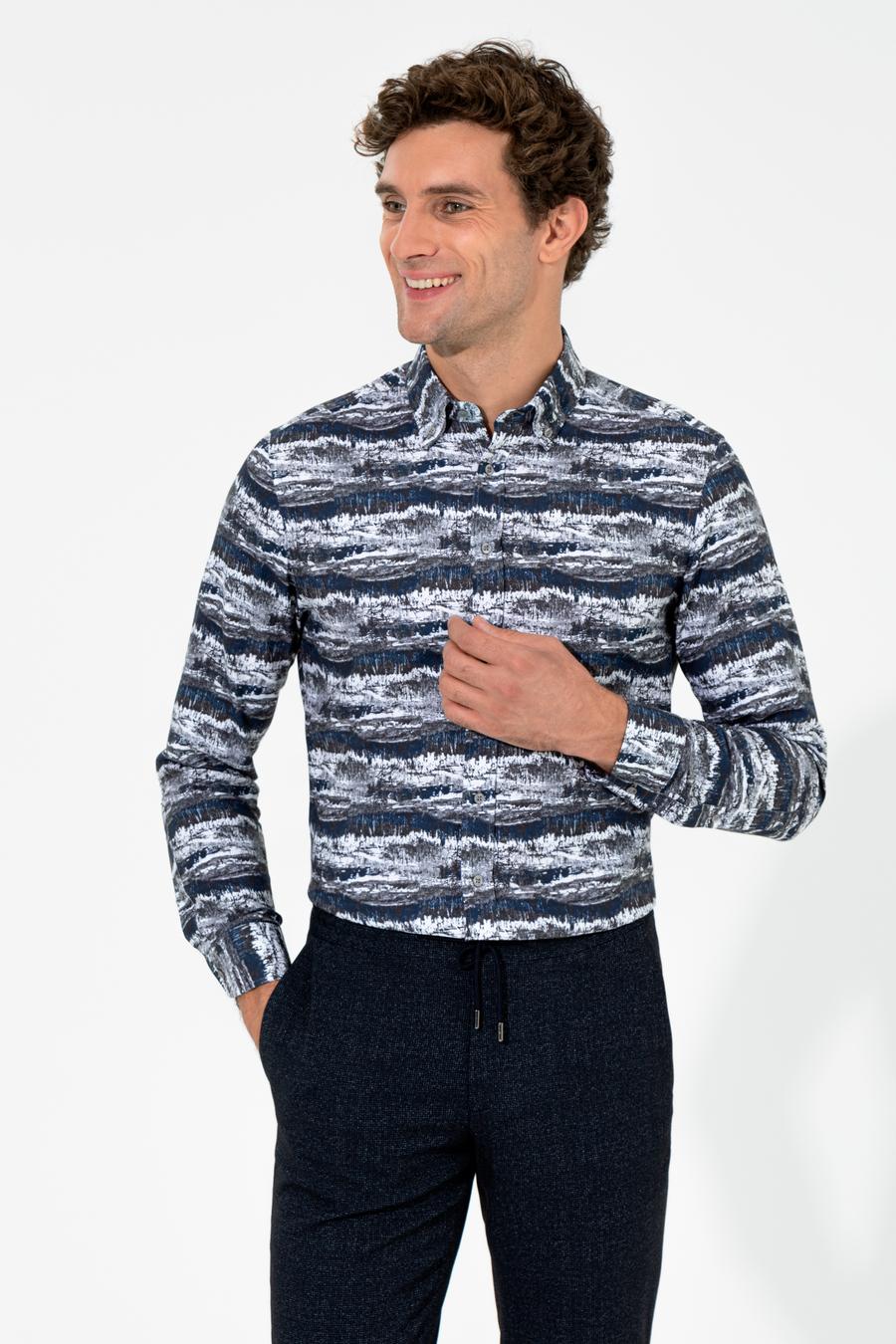 Gri Slim Fit Uzun Kollu Gömlek - 50255330021