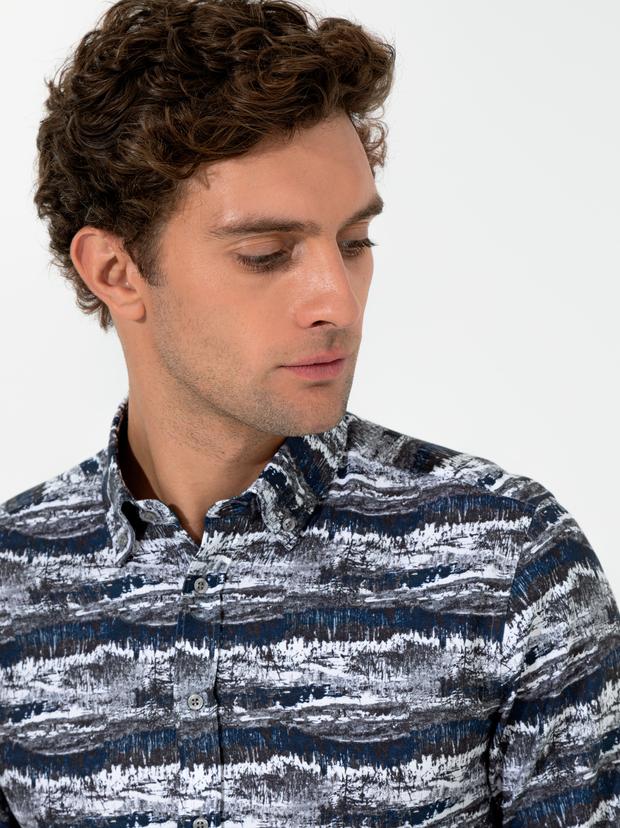 Gri Slim Fit Uzun Kollu Gömlek