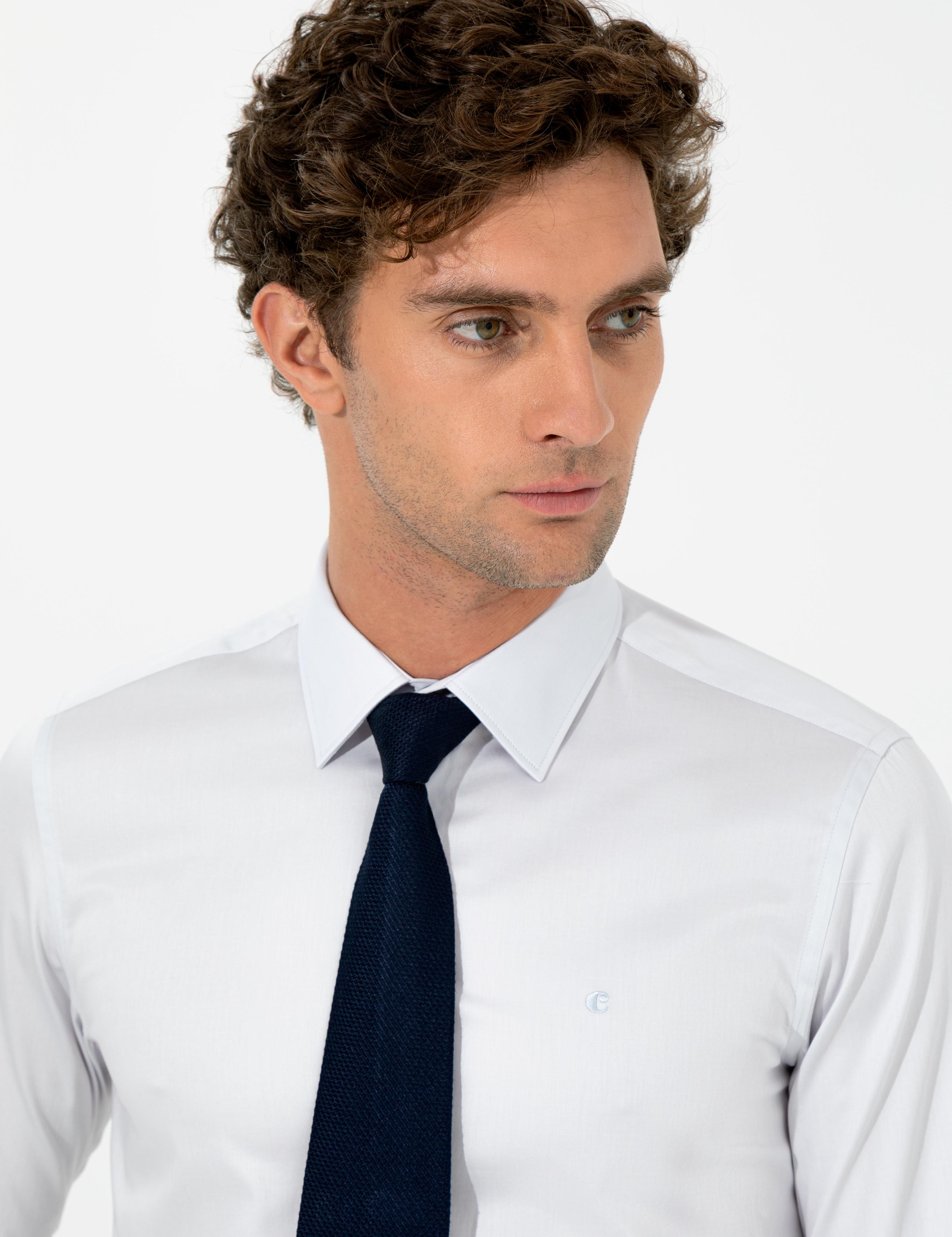 Açık Gri Slim Fit Uzun Kollu Basic Gömlek - 50259813006