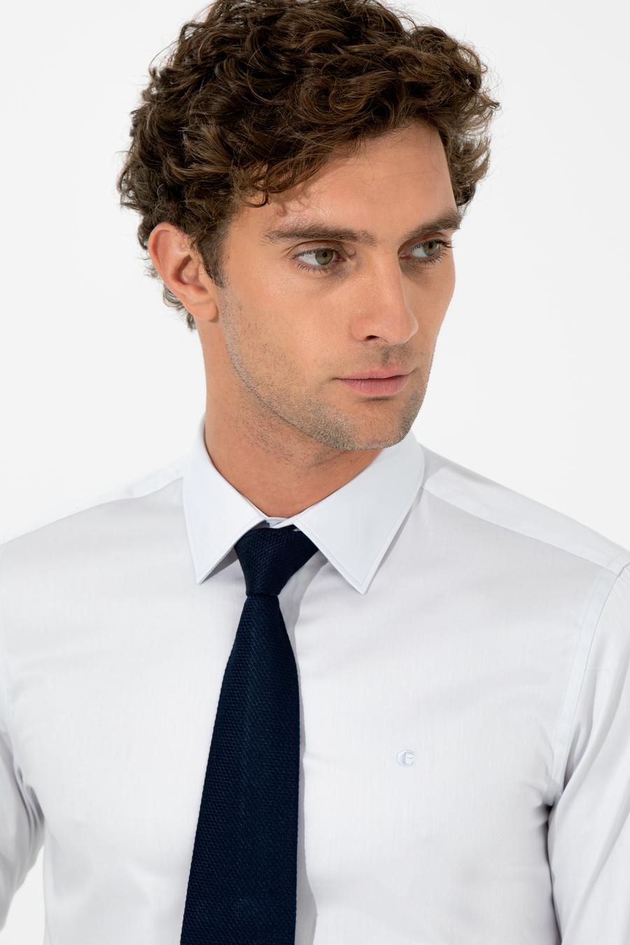 Açık Gri Slim Fit Uzun Kollu Basic Gömlek - 50259813006