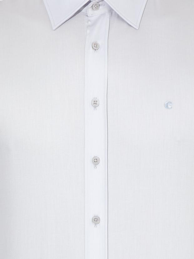 Açık Gri Slim Fit Uzun Kollu Basic Gömlek