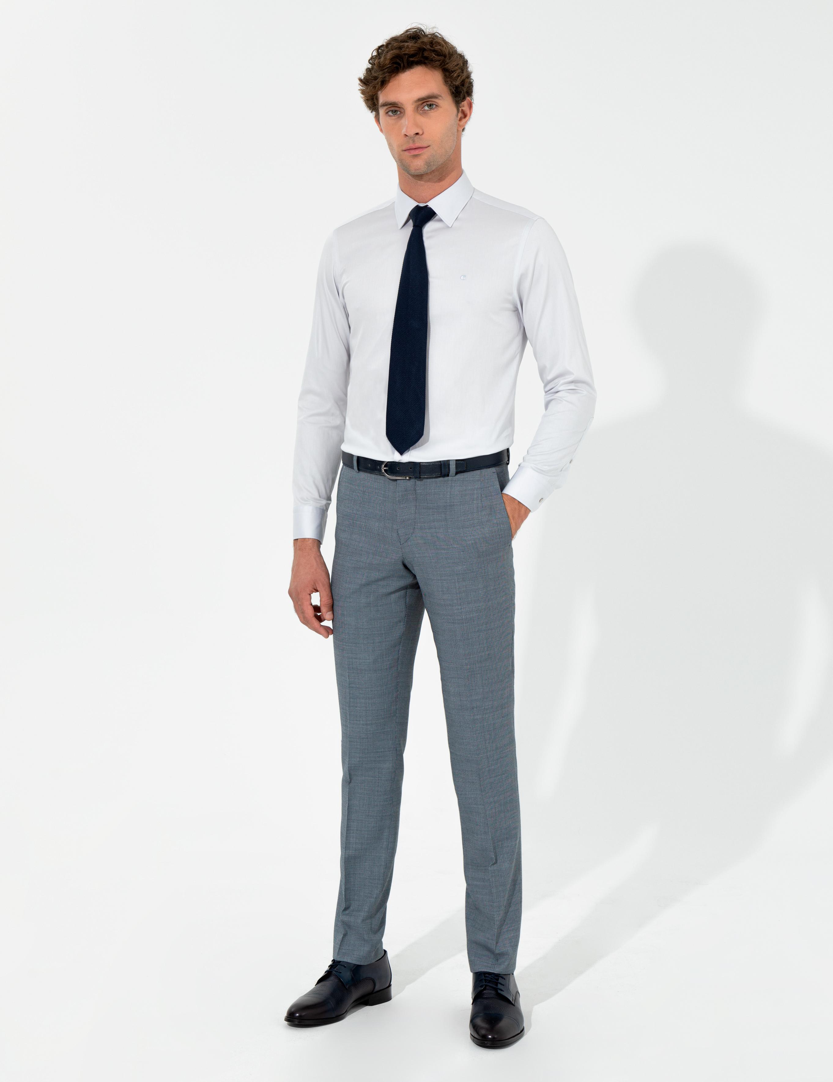 Açık Gri Slim Fit Uzun Kollu Basic Gömlek - 50259813006