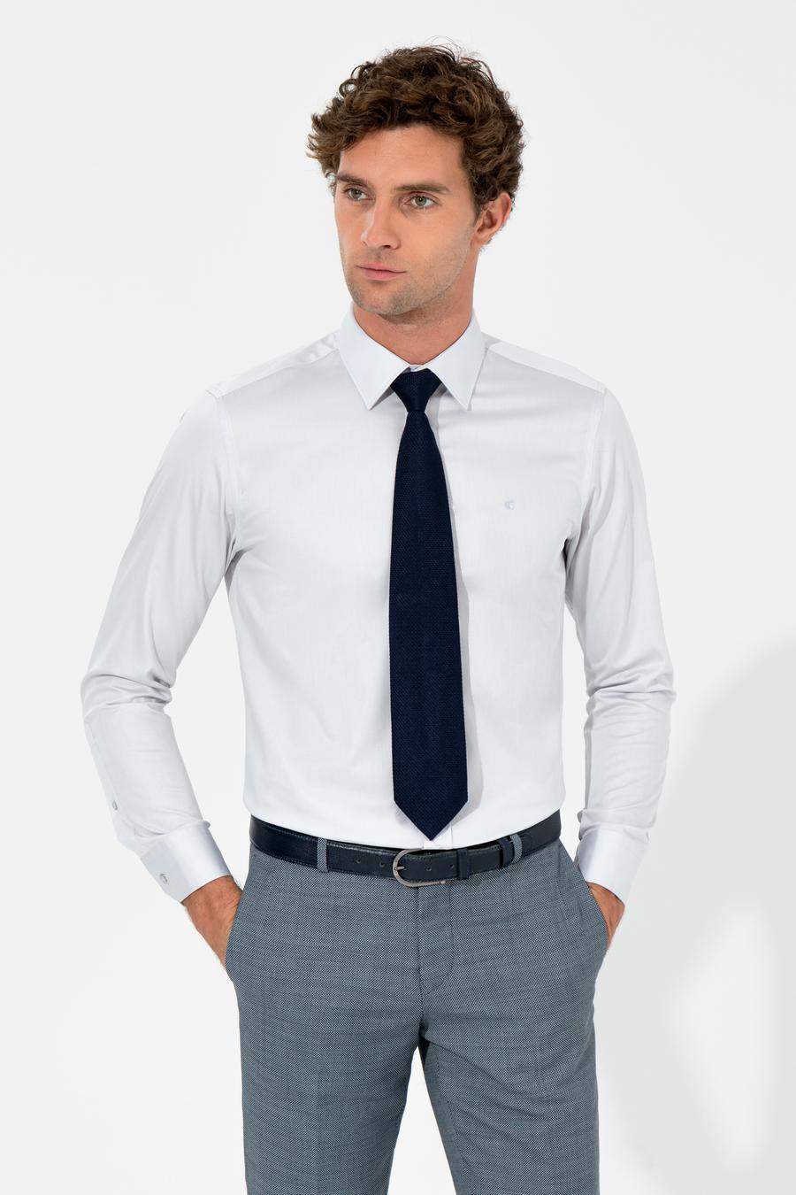 Açık Gri Slim Fit Uzun Kollu Basic Gömlek - 50259813006