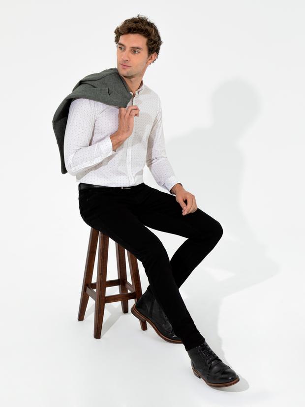 Bej Slim Fit Uzun Kollu Gömlek