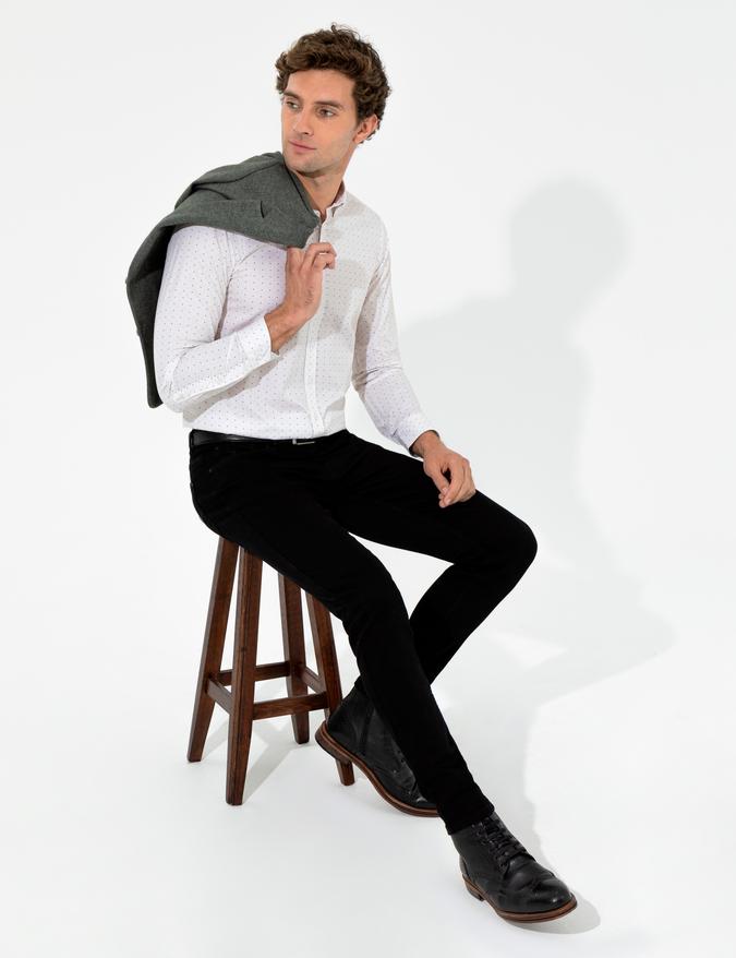 Bej Slim Fit Uzun Kollu Gömlek