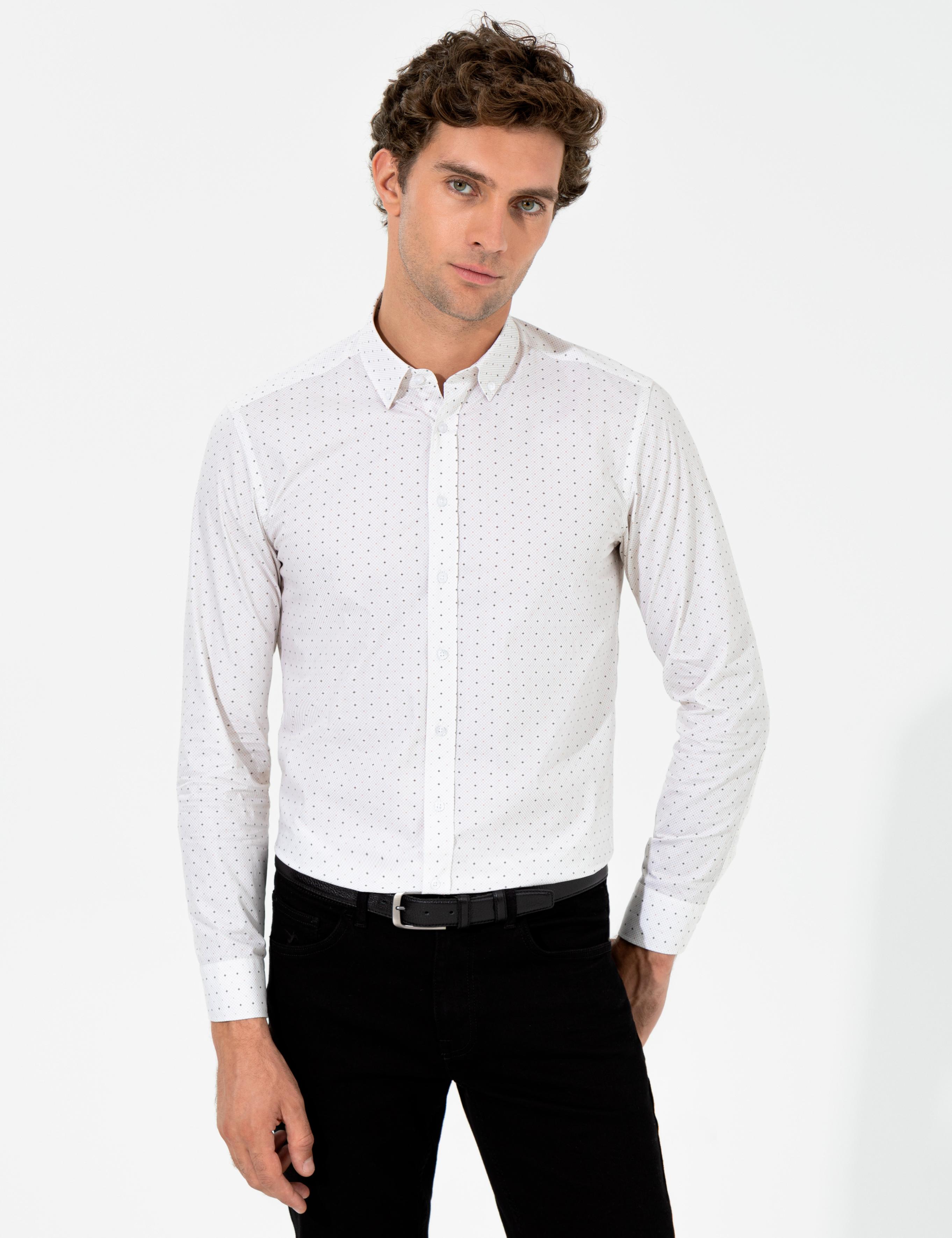Bej Slim Fit Uzun Kollu Gömlek - 50255653055