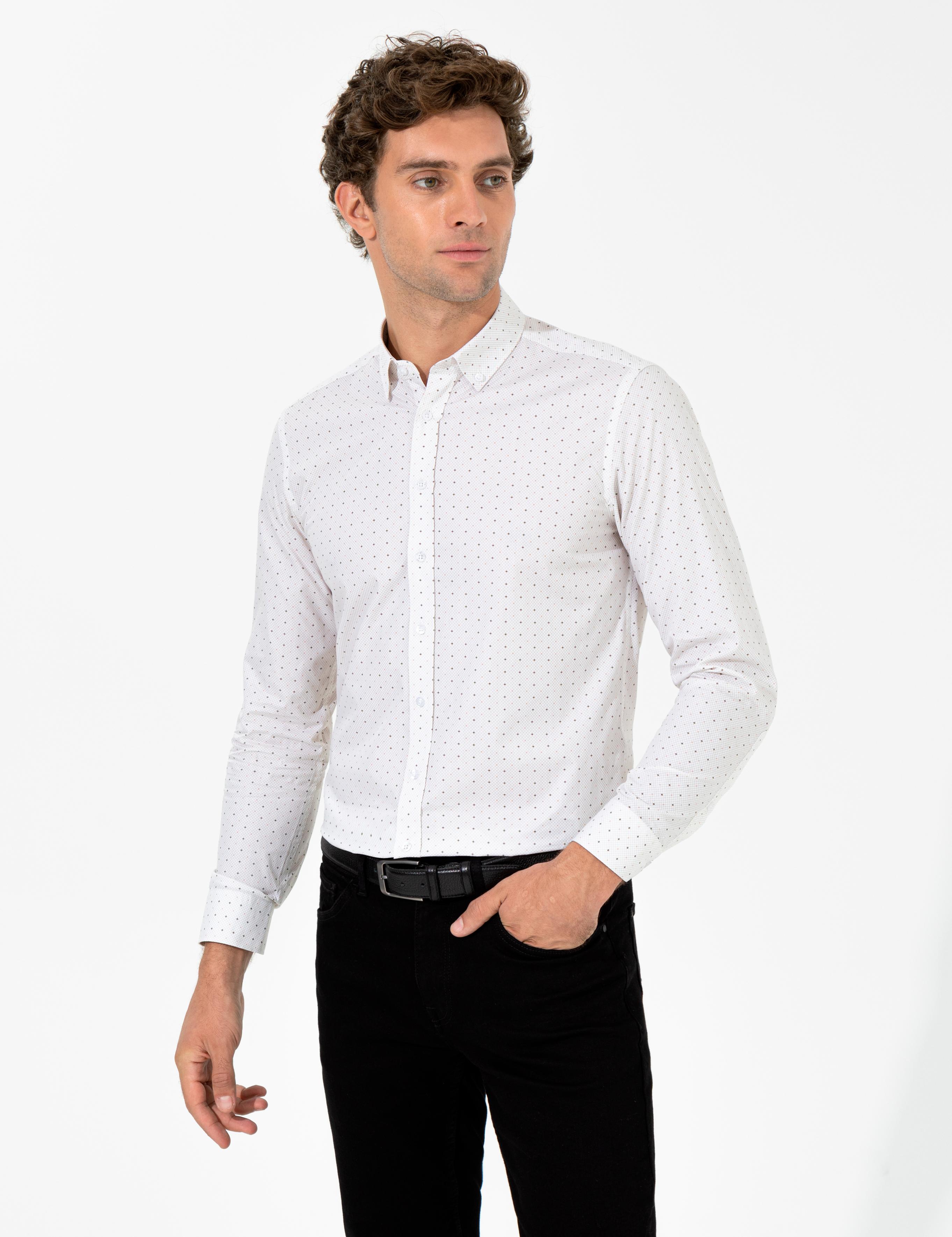 Bej Slim Fit Uzun Kollu Gömlek - 50255653055