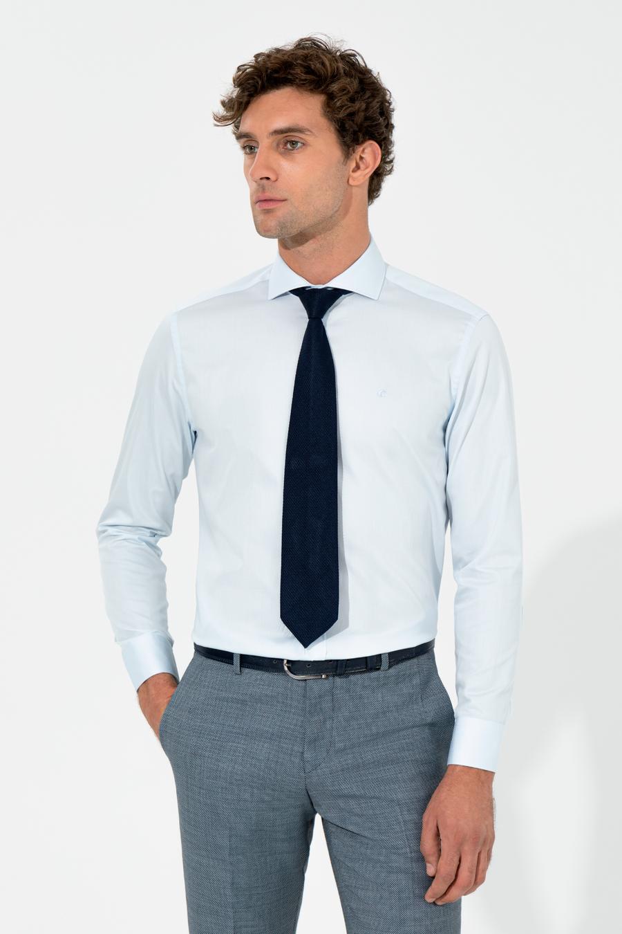 Açık Mavi Modern Fit %100 Pamuk  İtalyan Yaka  Basic Gömlek - 50261221021
