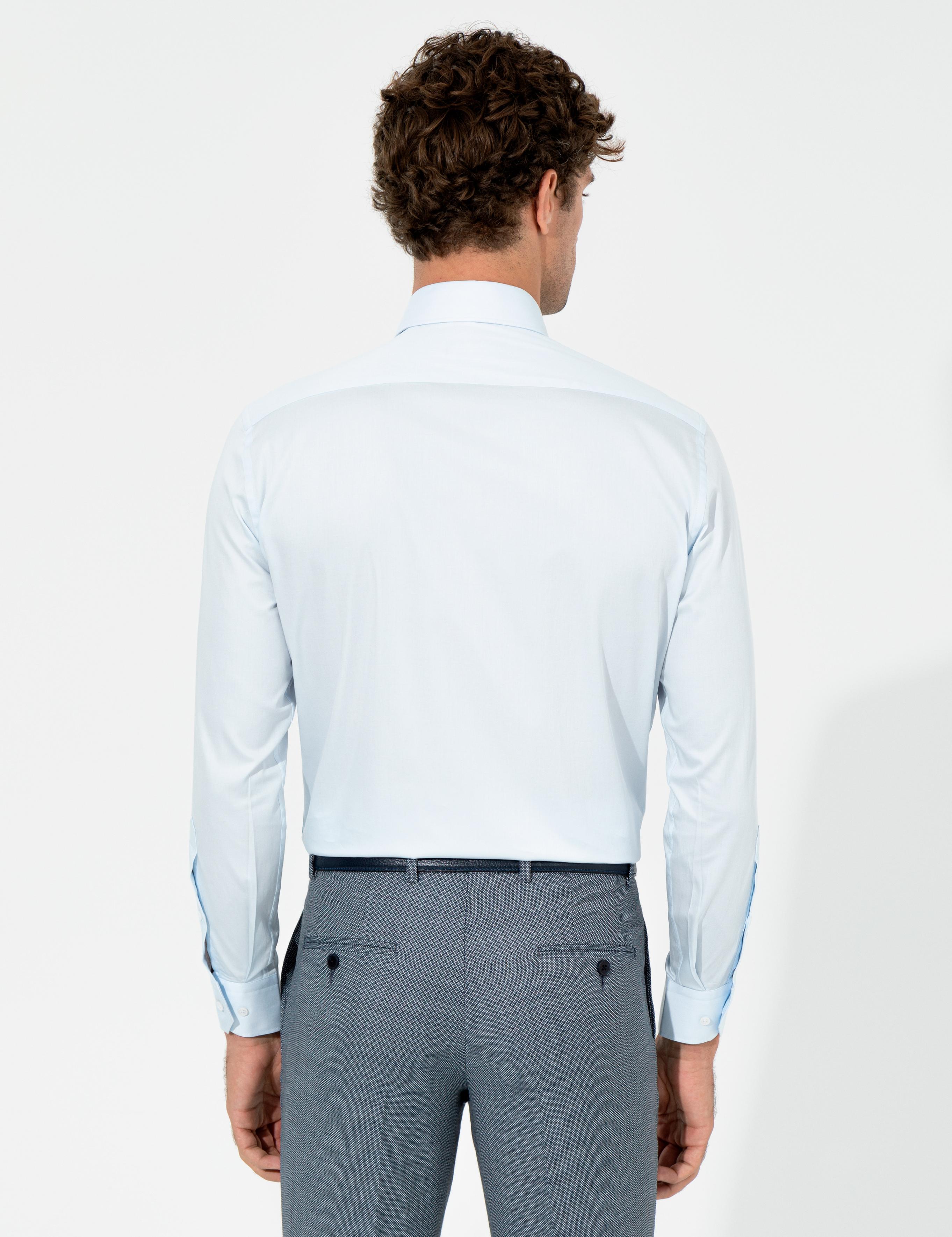 Açık Mavi Modern Fit %100 Pamuk  İtalyan Yaka  Basic Gömlek - 50261221021