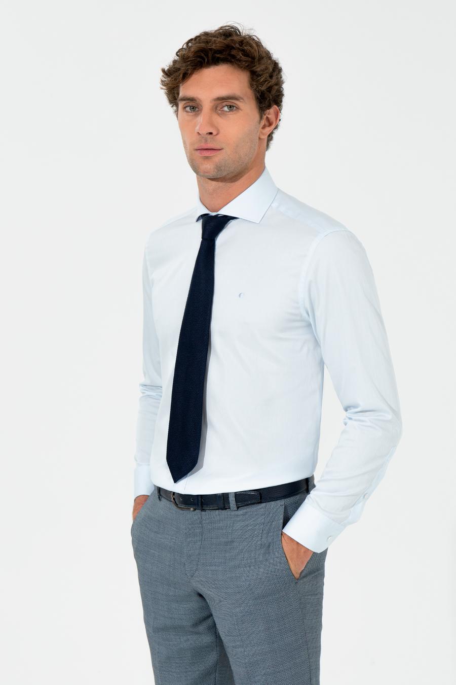 Açık Mavi Modern Fit %100 Pamuk  İtalyan Yaka  Basic Gömlek - 50261221021