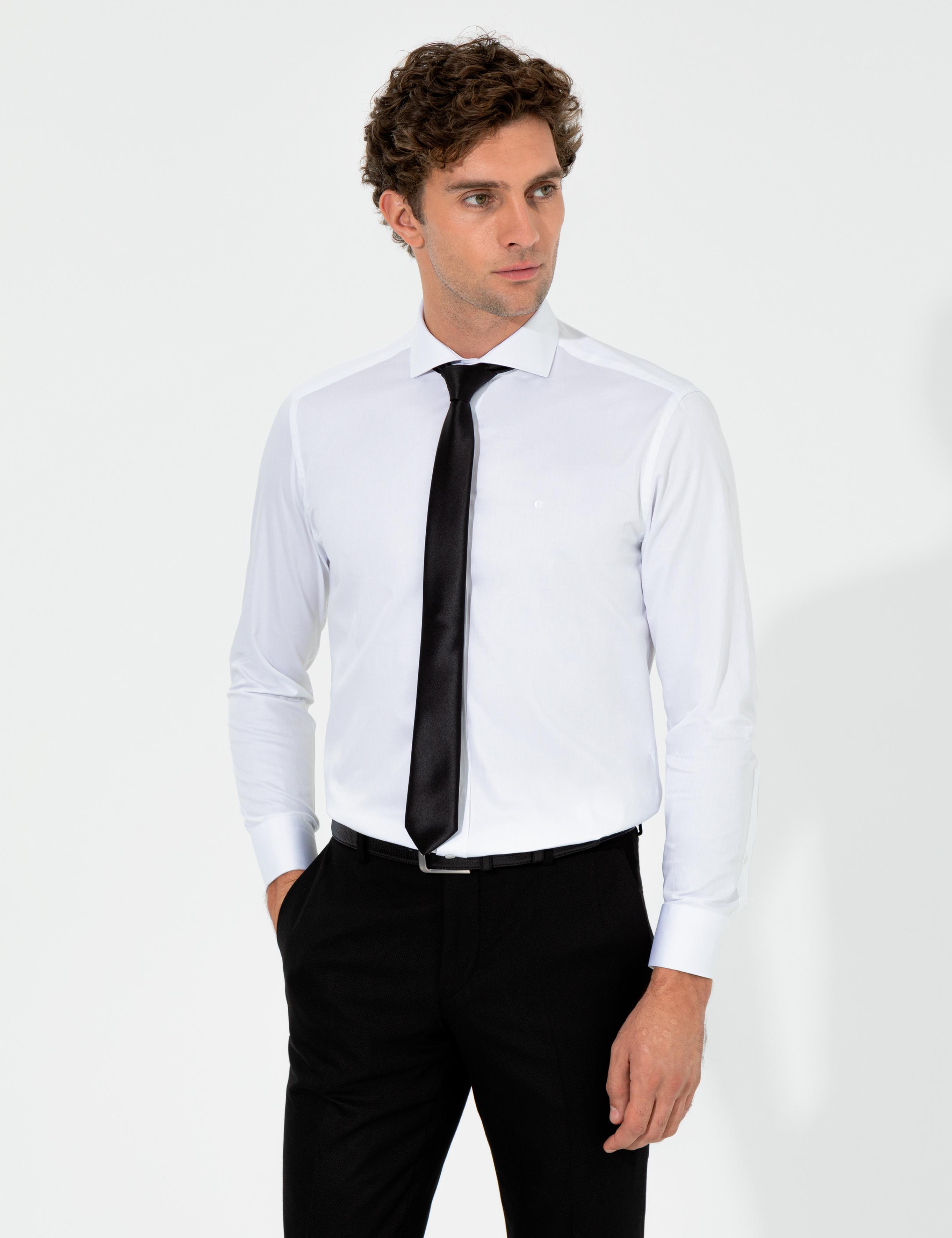 Beyaz Modern Fit %100 Pamuk  İtalyan Yaka  Basic Gömlek - 50261221009