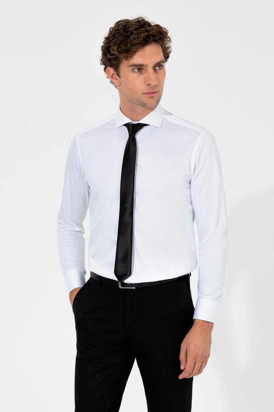 Beyaz Modern Fit %100 Pamuk  İtalyan Yaka  Basic Gömlek - 50261221009