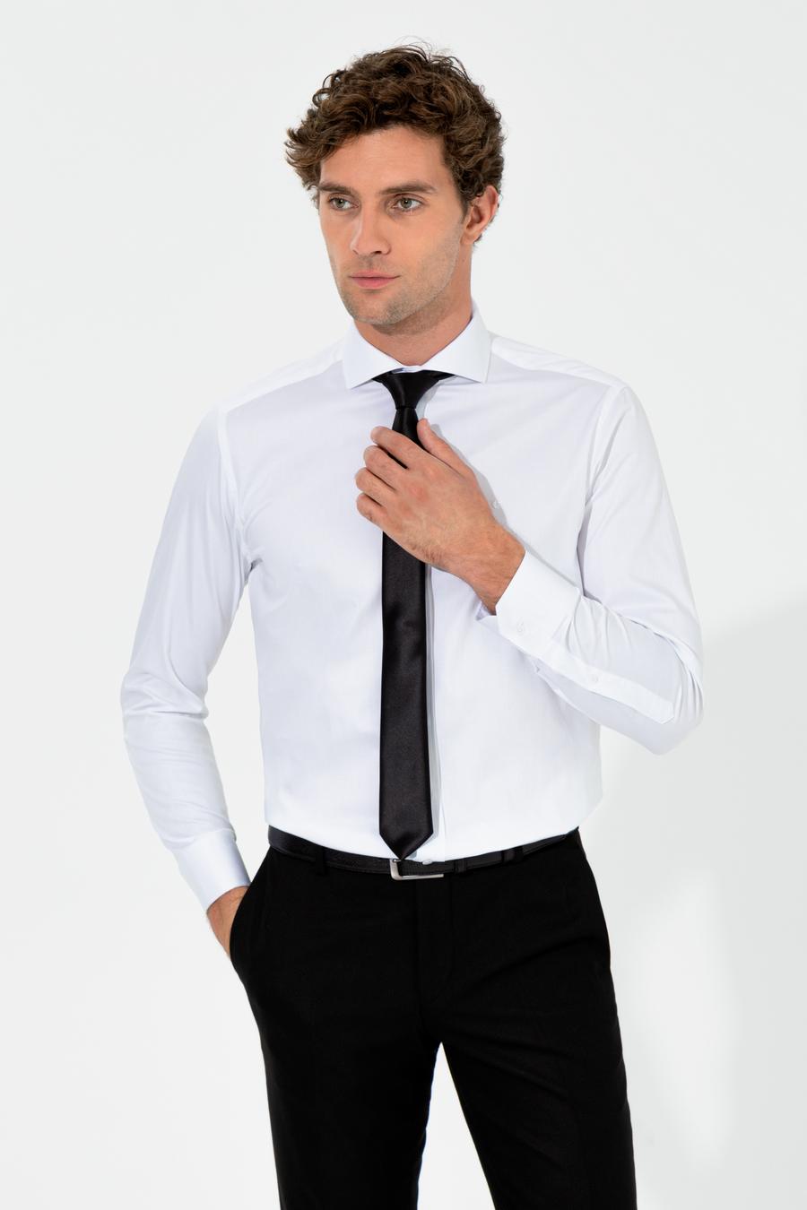 Beyaz Modern Fit %100 Pamuk  İtalyan Yaka  Basic Gömlek - 50261221009