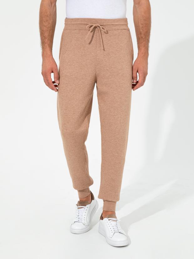 Bej Slim Fit Lastikli Paça Triko Pantolon