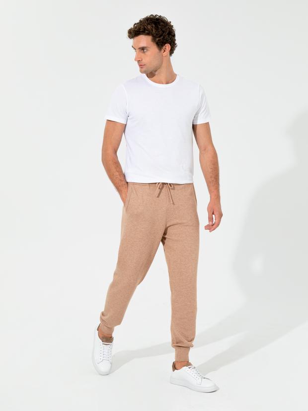 Bej Slim Fit Lastikli Paça Triko Pantolon