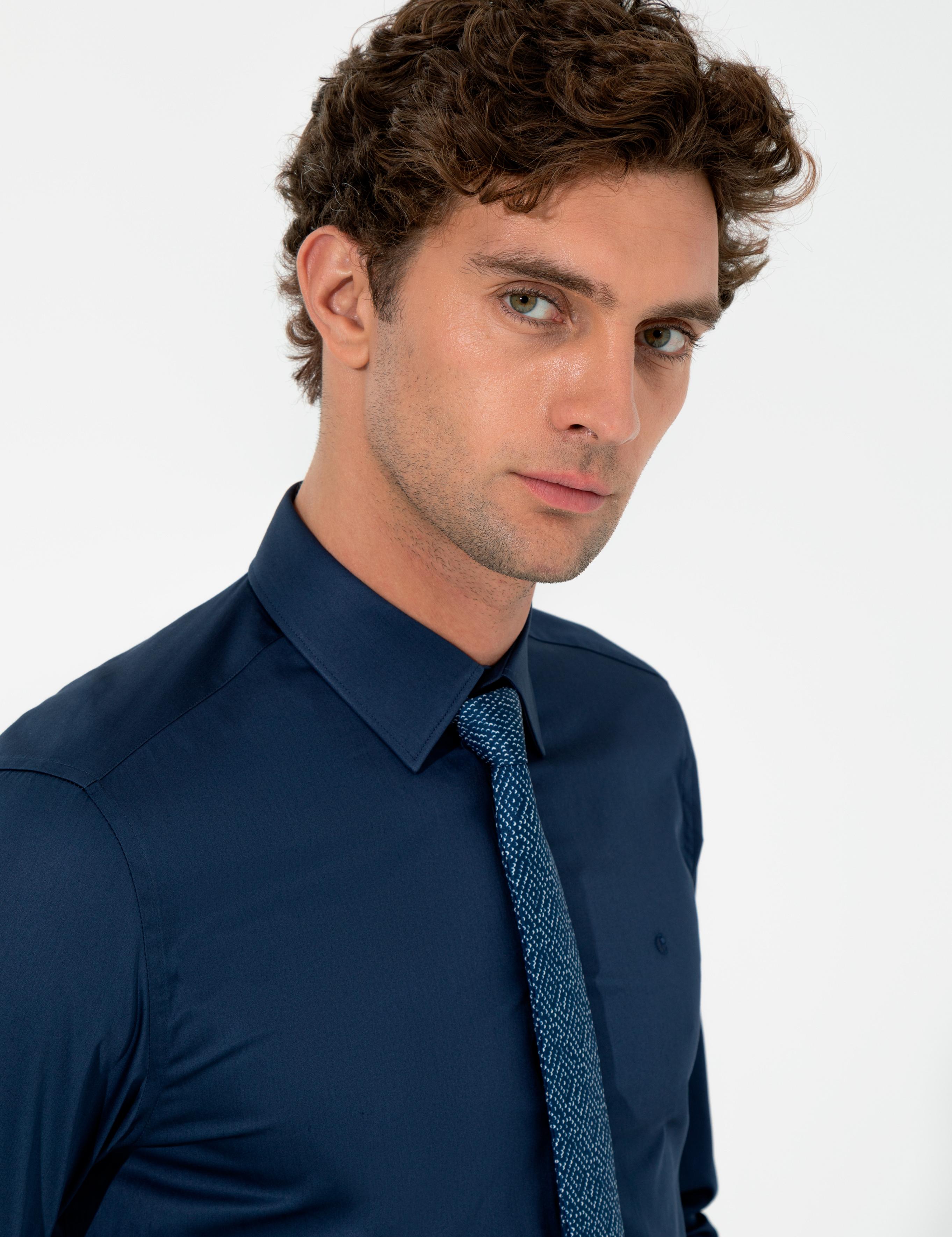 Lacivert Slim Fit Uzun Kollu Basic Gömlek - 50259813082