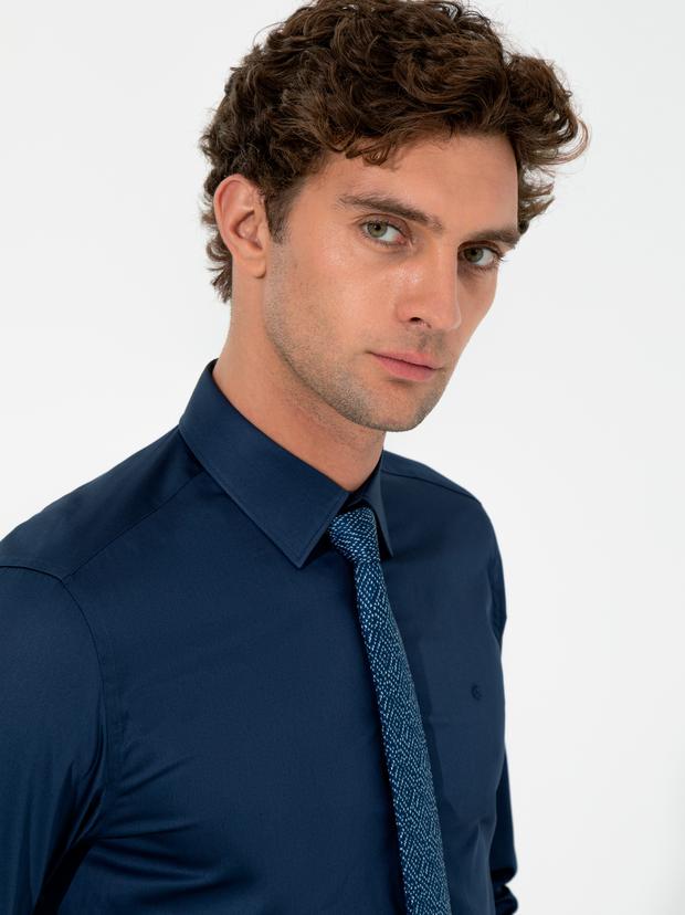 Lacivert Slim Fit Uzun Kollu Basic Gömlek