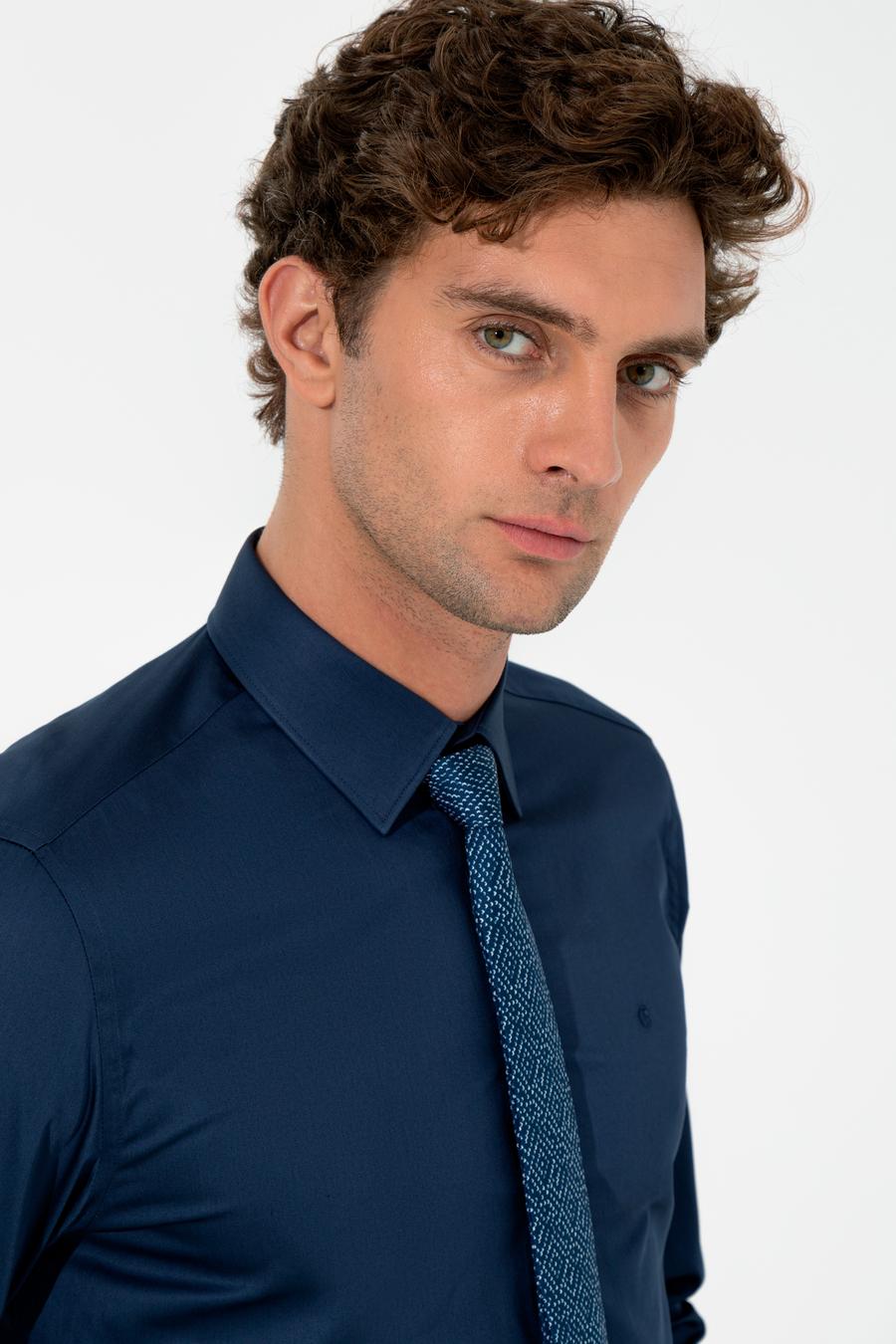Lacivert Slim Fit Uzun Kollu Basic Gömlek - 50259813082