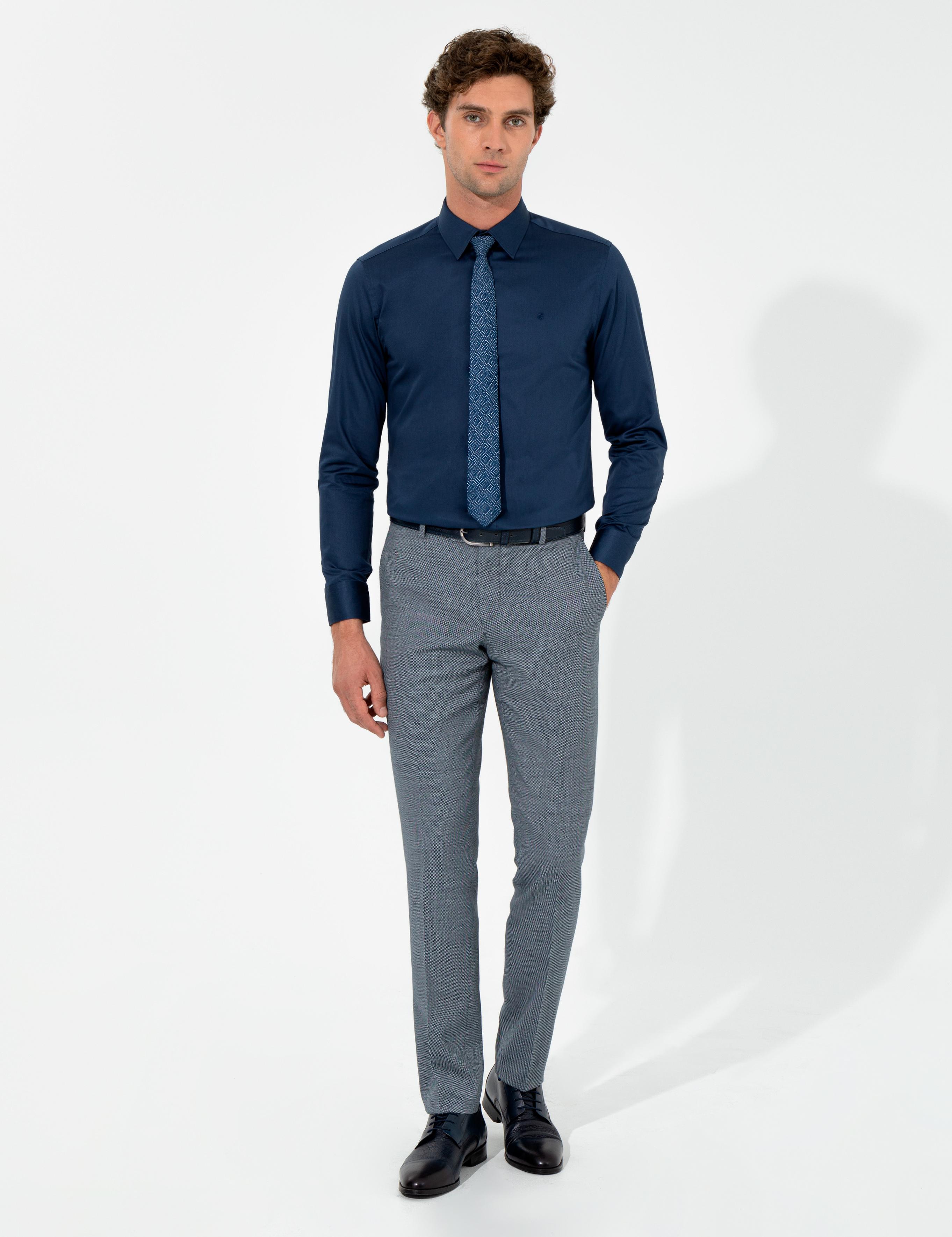 Lacivert Slim Fit Uzun Kollu Basic Gömlek - 50259813082