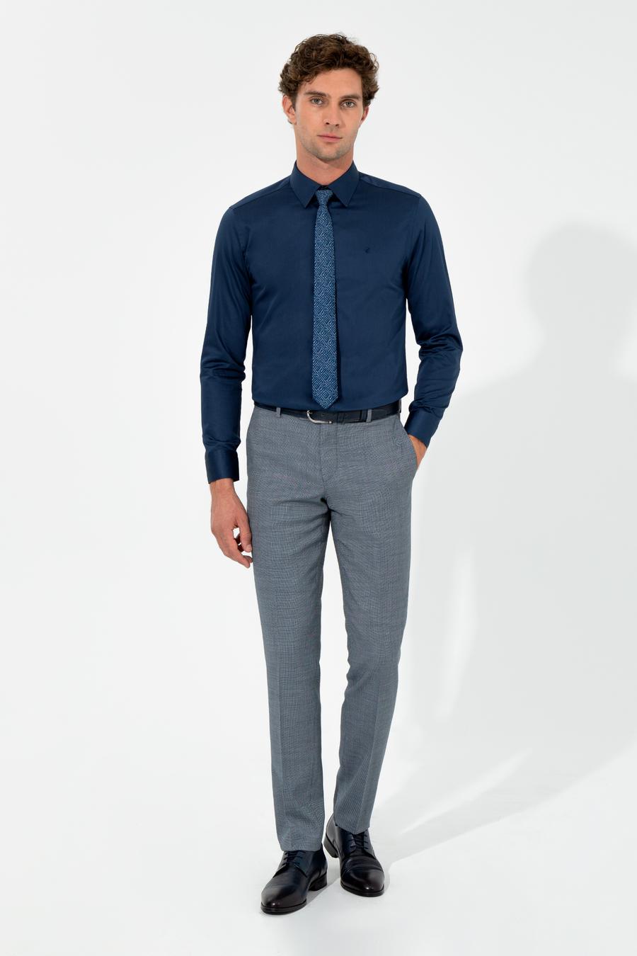 Lacivert Slim Fit Uzun Kollu Basic Gömlek - 50259813082
